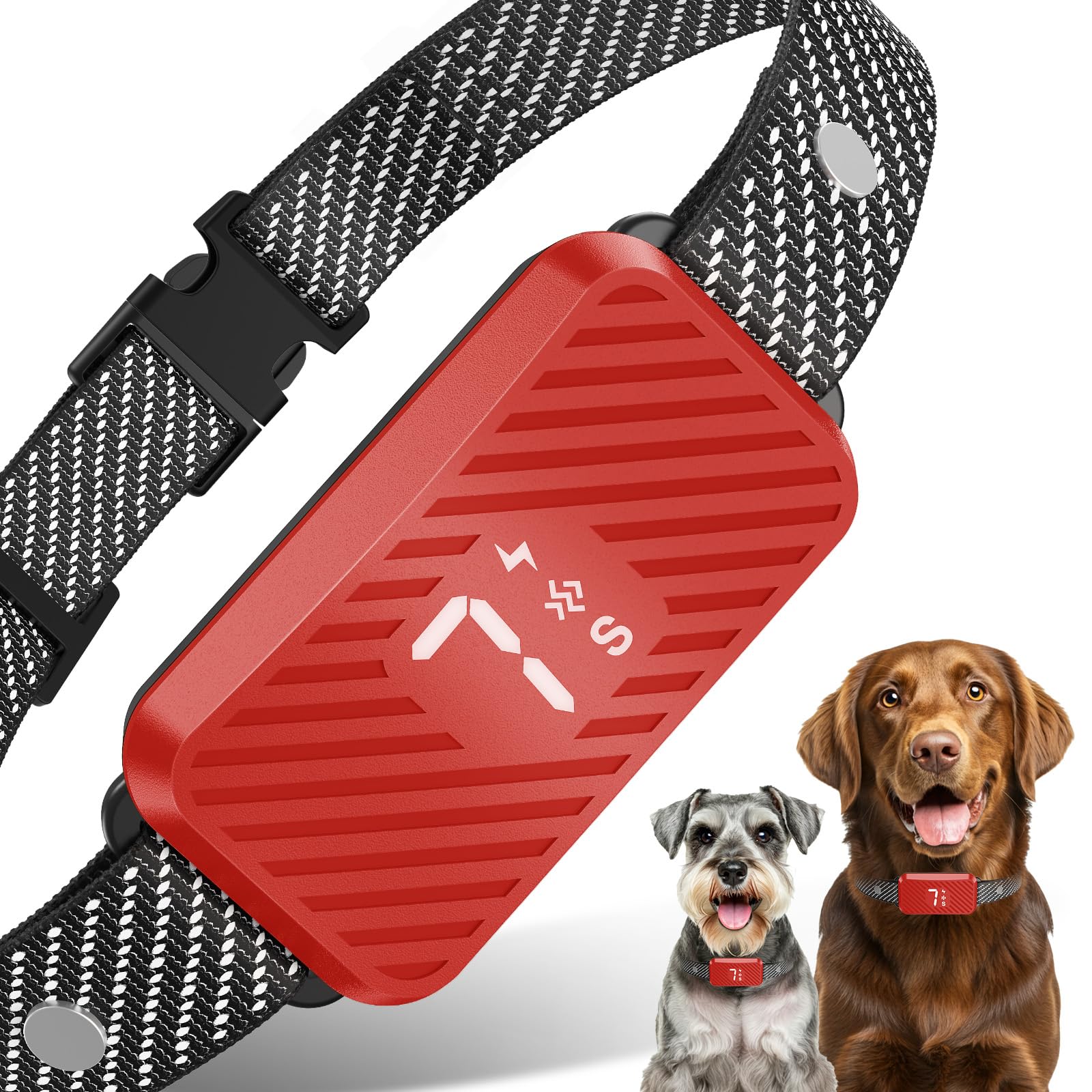 Photo 1 of Dog Bark Collar for Large Medium Small Dogs, Effective No-Bark Collar, Smart Barking Collar, Rechargeable Bark Collar with 7 Sensitivity, 3 Modes, Waterproof, Red