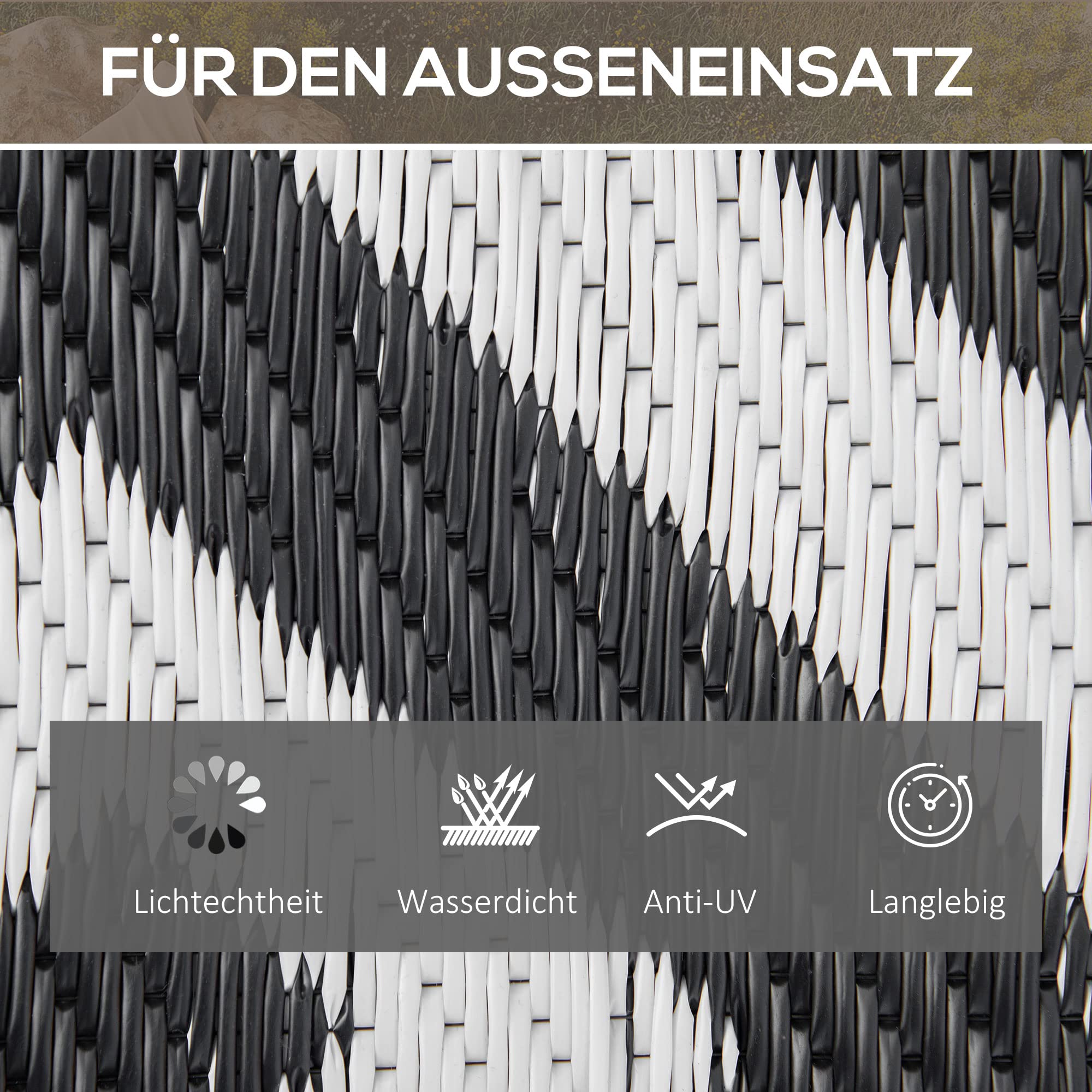 Outsunny Tappeto da esterno in plastica double face, impermeabile, per terrazze, campeggio, colore nero e bianco, 152 x 243 cm