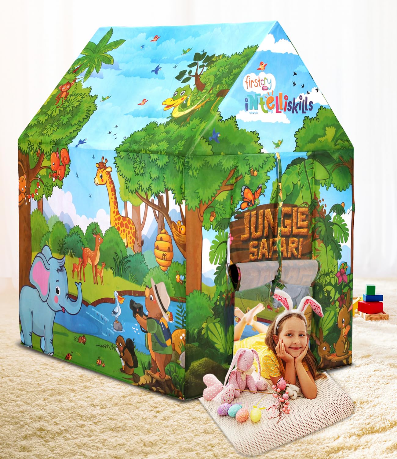 Intelliskills Premium Foldable Jungle Safari Tent House for Kids,Portable Playhouse for 3-10 Year Old Boys&Girl,Easy Assembly,Lightweight Indoor Outdoor Adventure Play Tent,BIS Certified,Birthday Gift