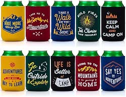 10pc Mixed Design Camp Theme Neoprene Zipper Sleeve Insulated Beer