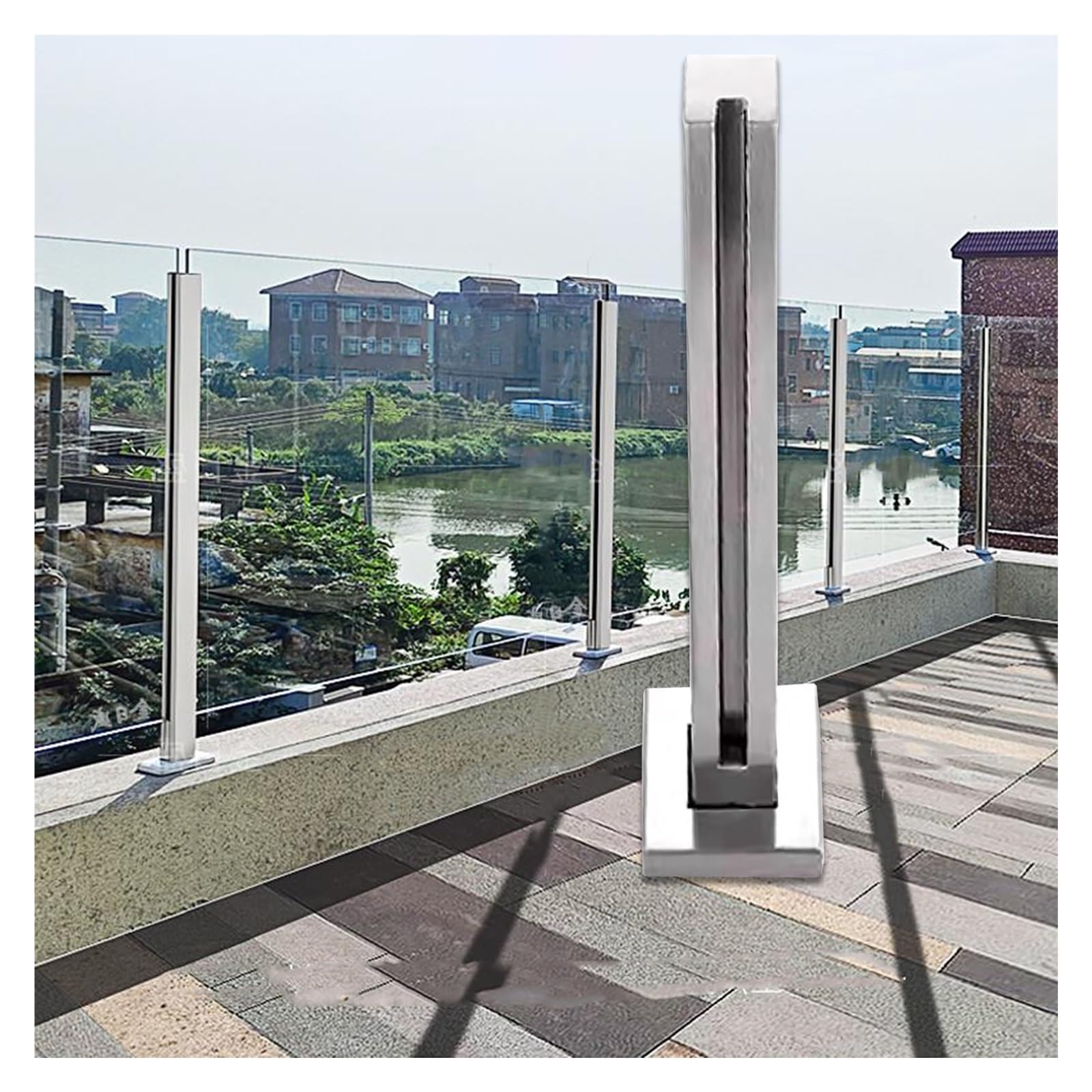 Kit per ringhiera in Vetro, ringhiera per Balcone in Vetro Alto - Morsetto per Recinzione per Piscina in Acciaio Inossidabile con Montaggio a Pavimento Regolabile da 26" a 45" per terrazza,