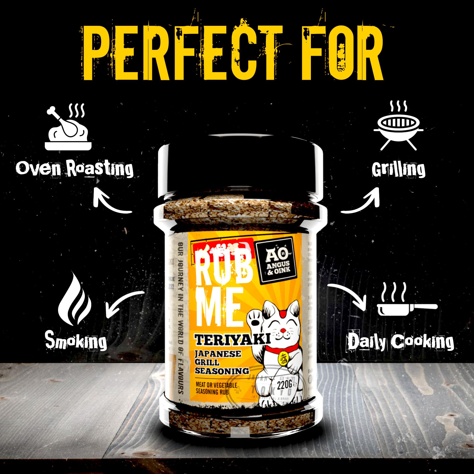Angus & Oink Rub Me Teriyaki - Condimento per grigliate giapponesi, 220 g