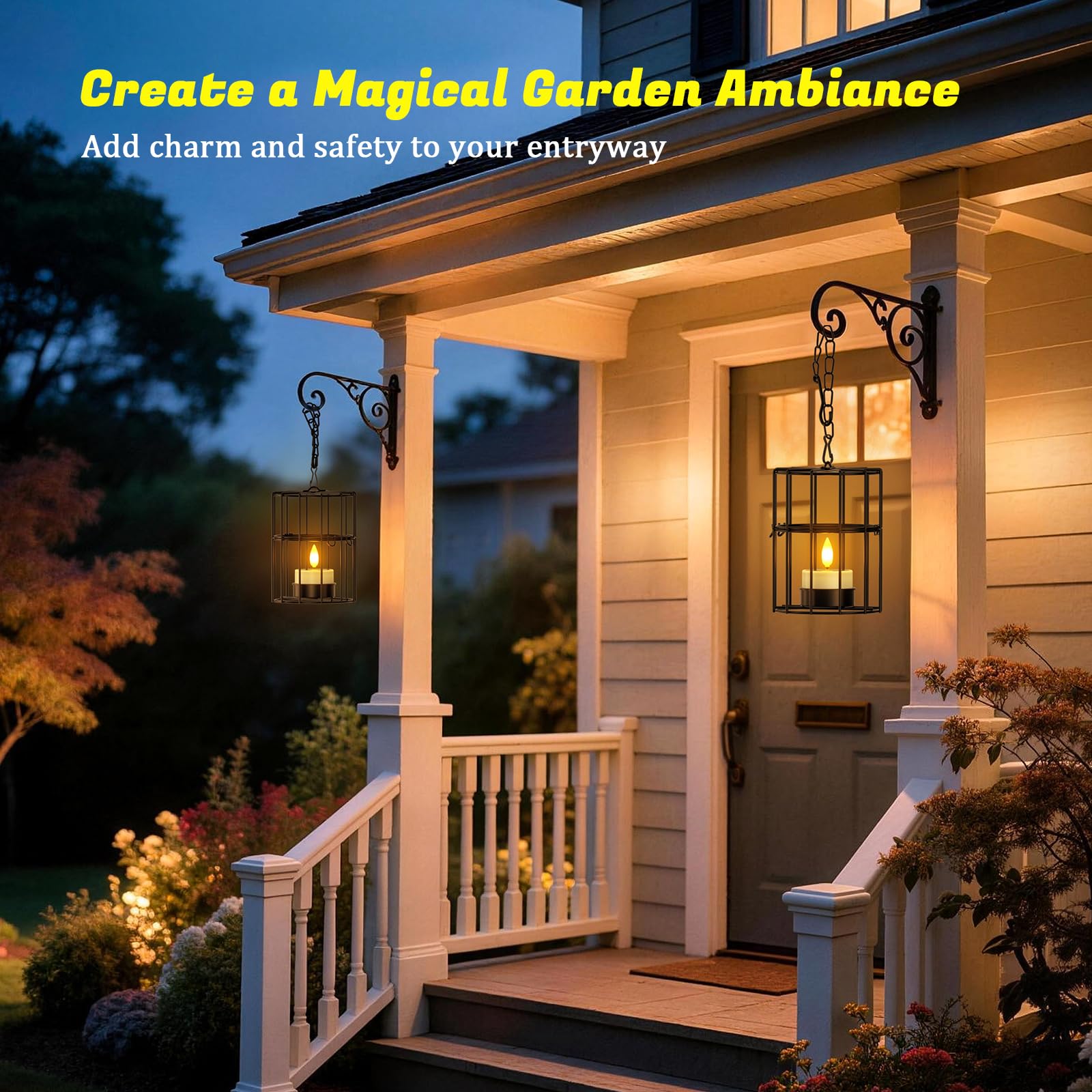 PChero Set di 4 lanterne solari sospese per esterni, impermeabili, 2 grandi, 2 piccole lanterne rustiche in metallo con tremolante, candele solari per esterni, giardino, terrazza, balcone, decorazione