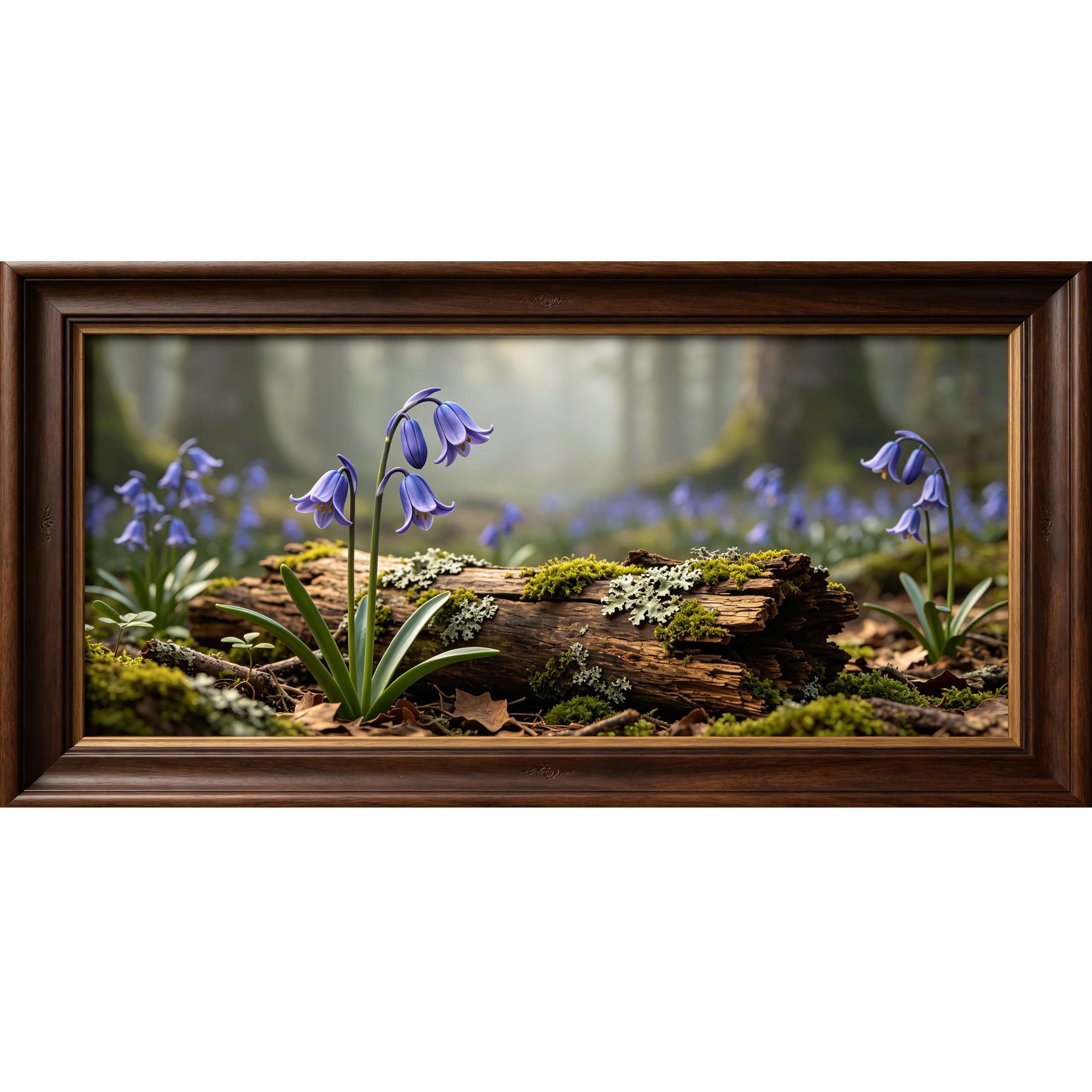 Agglomerix 3D Framed Wall Art Bluebell Flower Forest Botanical Trompe l'oeil Texture Large Size SelfAdhesive Removable Wall Decor Prints Artwork for Living Room Bedroom Office