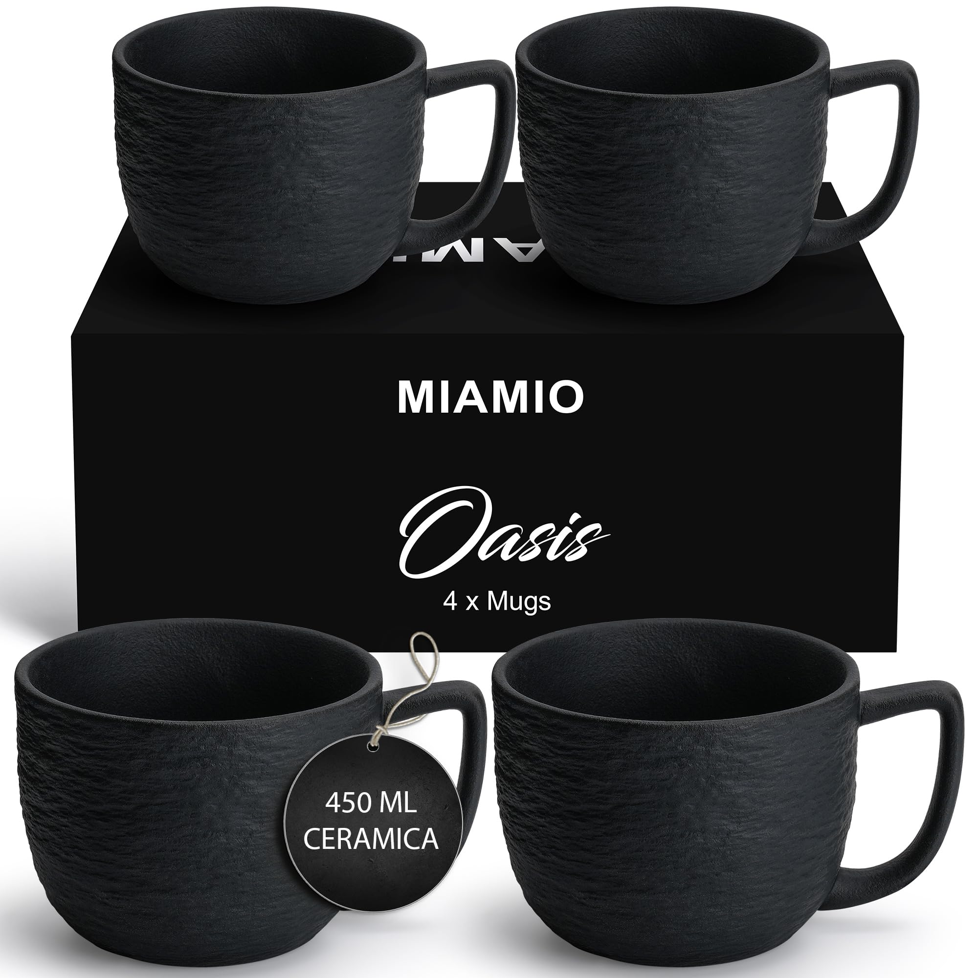 MIAMIO - Set di 4 tazze da 450 ml - Tazza in ceramica opaca per caffè, latte, cappuccino e tè - Collezione Oasis