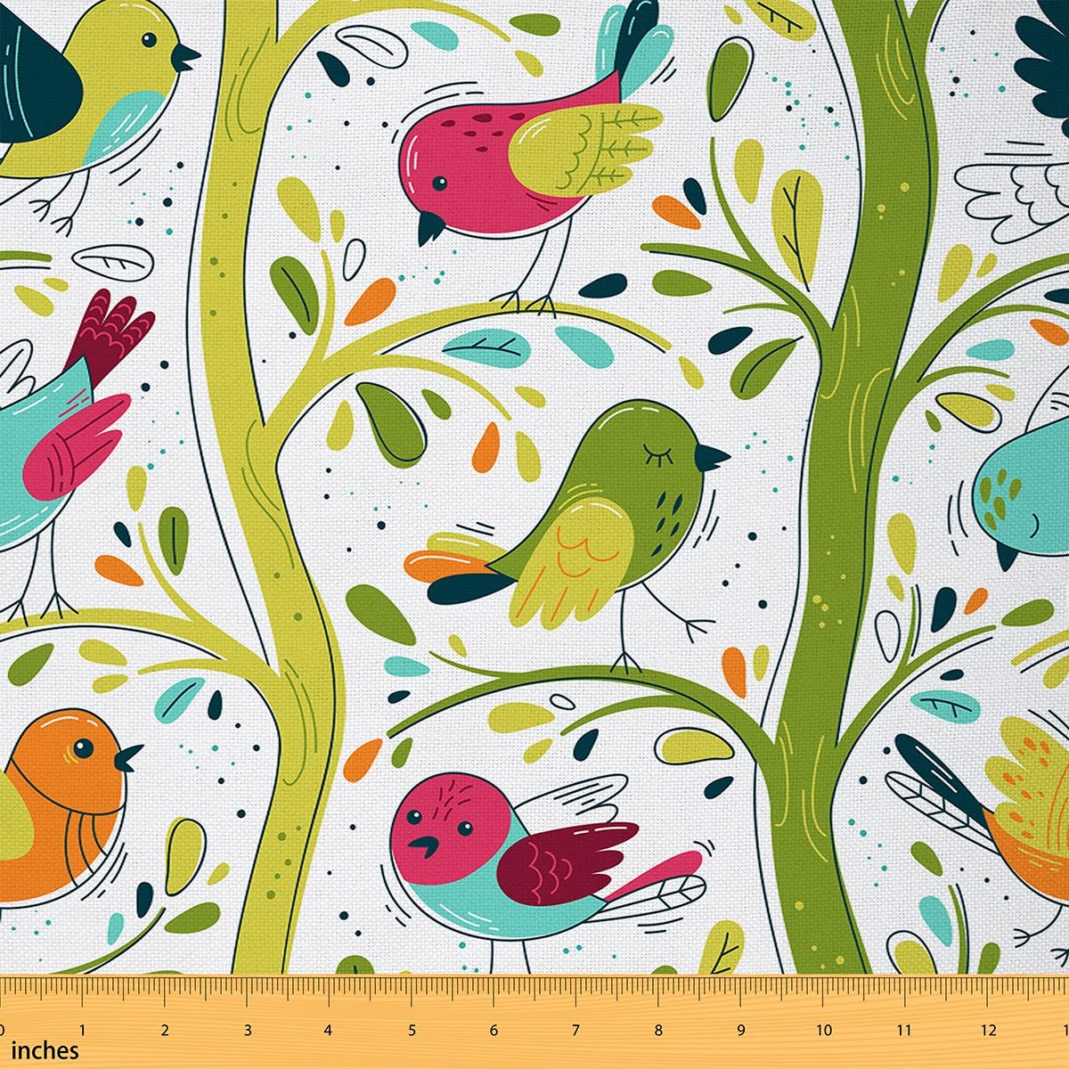 Tissu d'ameublement imperméable à l'aquarelle oiseau au mètre - Motif graffiti mignon - Oiseaux de dessin animé - Tissu d'ameublement pour loisirs créatifs, matelassage, couture, 2,7 m