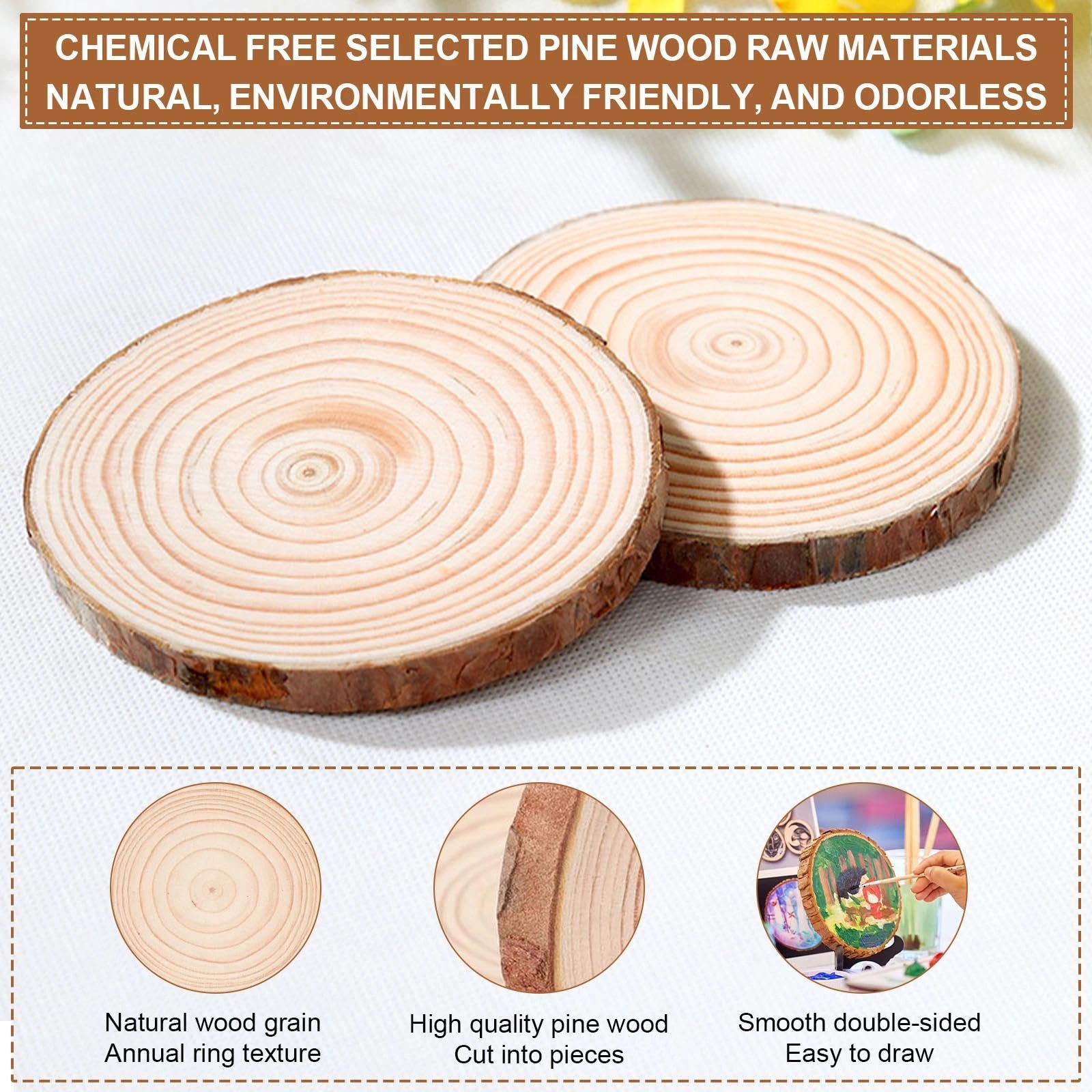 Lot De 30 Rondelles De Bois Naturel - Diamètre 7-8 Cm, ép. 5 Mm - Pour DIY, Déco, Mariage, Noël, Dessous De Verre - 10