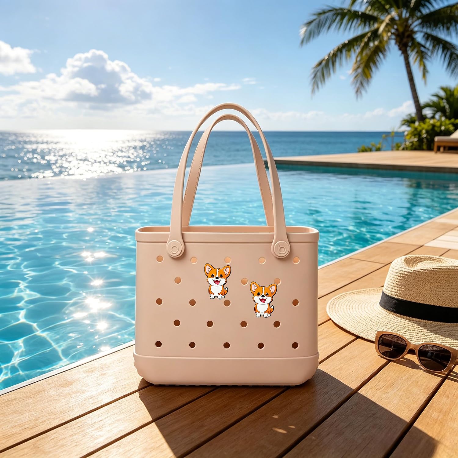 Corgi Charms for Bogg Bag, Cartoon Corgi Bag Accessories Compatible with Simply Southern Beach Bag & Rubber Tote Bag, Waterproof EVA Rubber Bag Accessories for Beach Tote, Summer Bag Decor for Women Girls image 4
