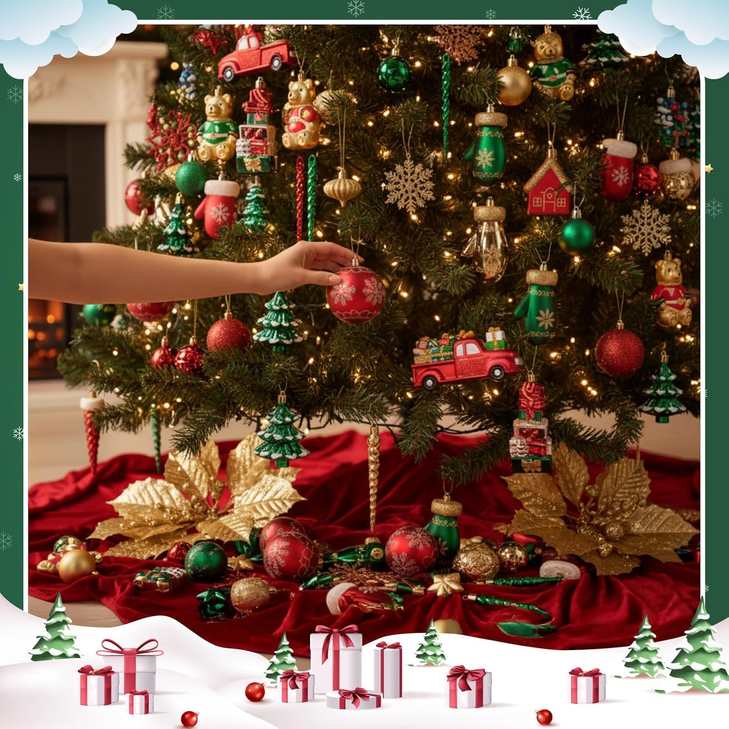 70 Pcs Christmas Ball Ornaments Assorted Shatterproof Hanging Decor for Christmas Tree Decorative Vintage Traditional Ornaments Bulk Holiday Party Decorations (Red,Green,Vintage)