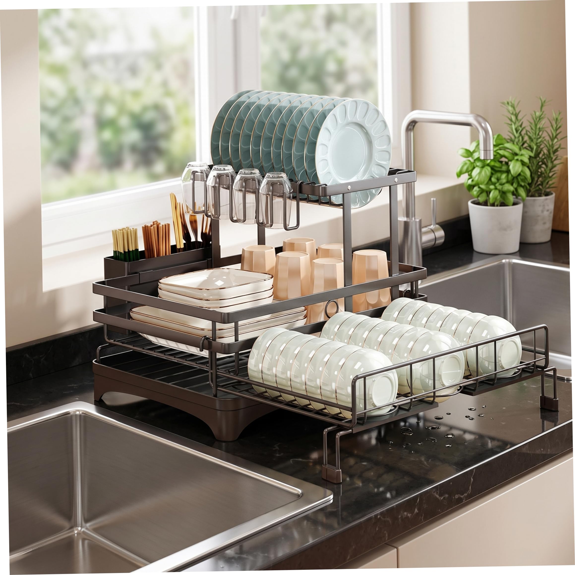 Égouttoir à Vaisselle Extensible, égouttoir à Vaisselle Pliable 2 Couches sur l'évier pour Le Rangement du comptoir de Cuisine