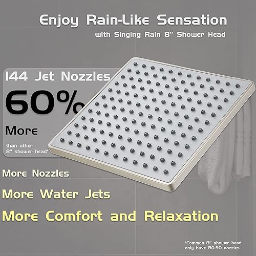 Miniatura 3 de Cabezal de ducha de lluvia de 8 pulgadas con brazo de extensión de 15 pulgadas a juego (níquel cepillado), cabezal de ducha cuadrado fijo de