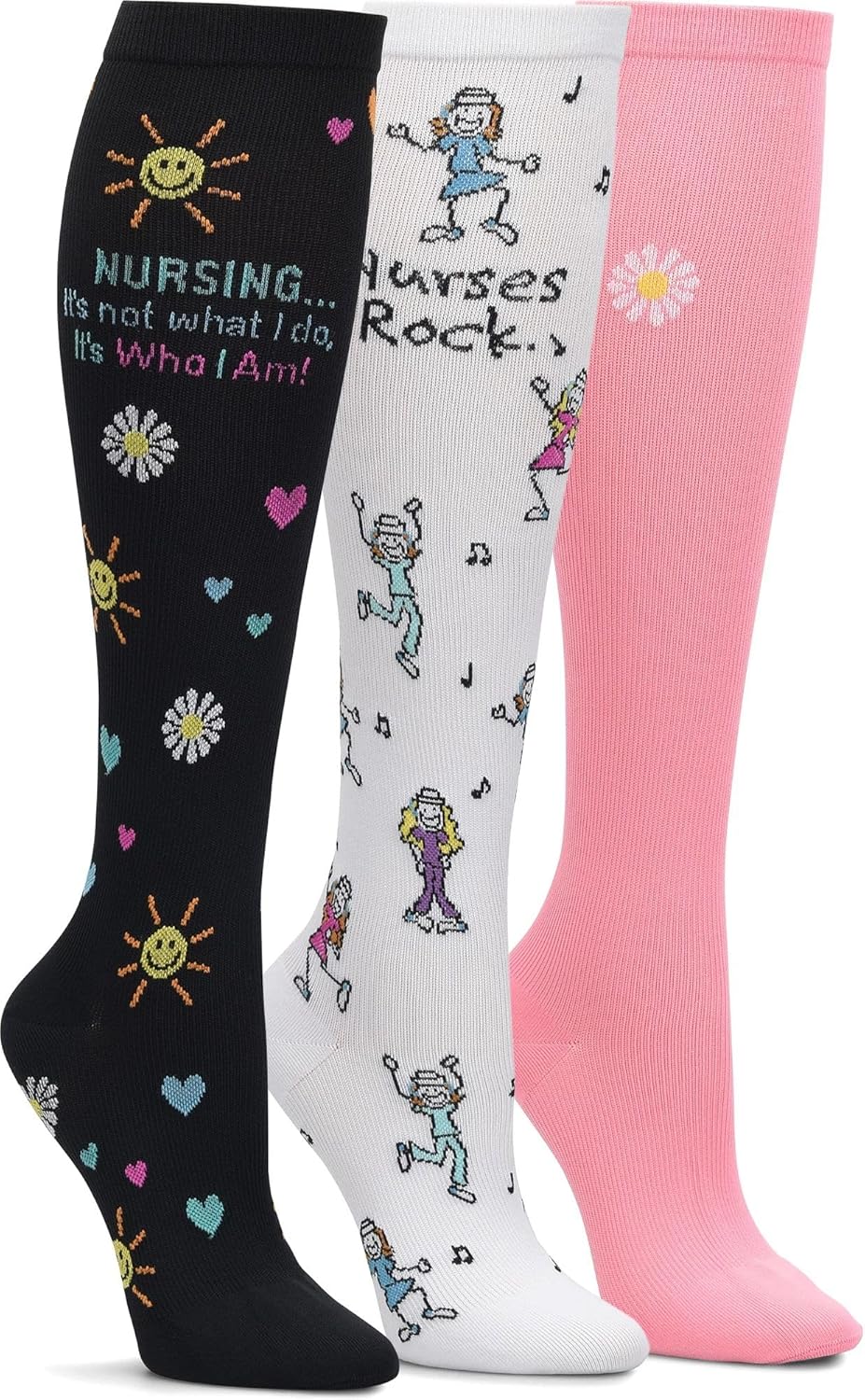 Nurse Mates 3 Pack Women's Compression Socks | 12-14 mm/Hg | Reduce Swelling | Improve Circulation | One Size | 3 Pair