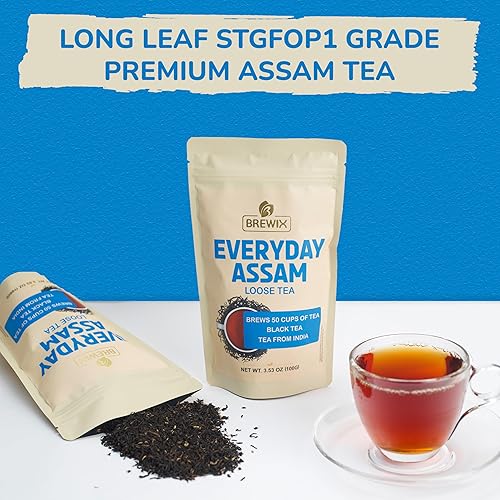 Miniatura 6 de BREWIX, Everyday Assam - Hojas de té negro prémium con puntas doradas (más de 50 tazas, 3.53 oz100 g) Té de hojas sueltas con alto contenido de