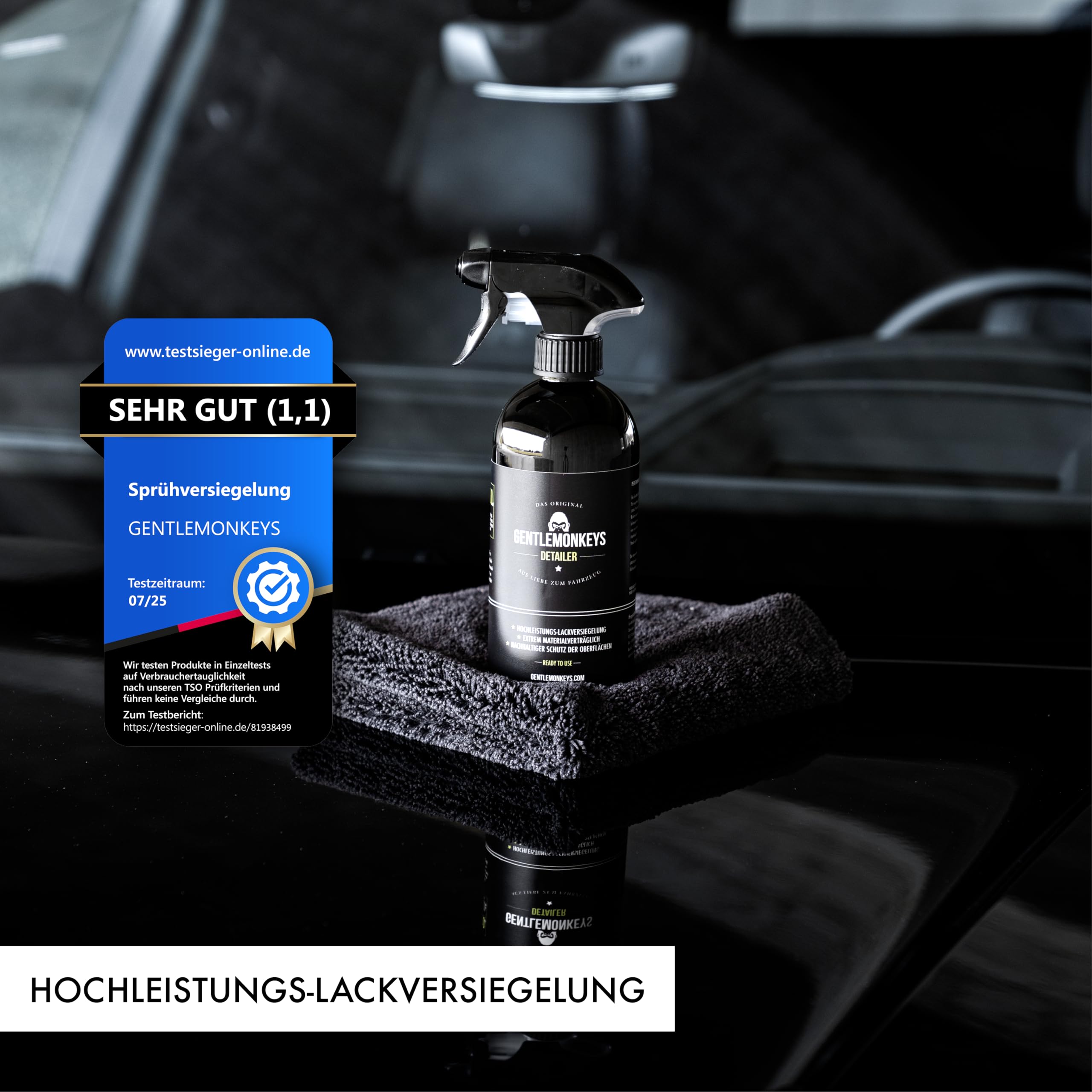 GENTLEMONKEYS Detailer Auto (500ml) inkl. Mikrofasertuch • Lackversiegelung, Motorrad & Fahrrad • Profi-Sprühversiegelung für Glanz & Schutz • Detailing Lackschutz • Für alle Lacke geeignet