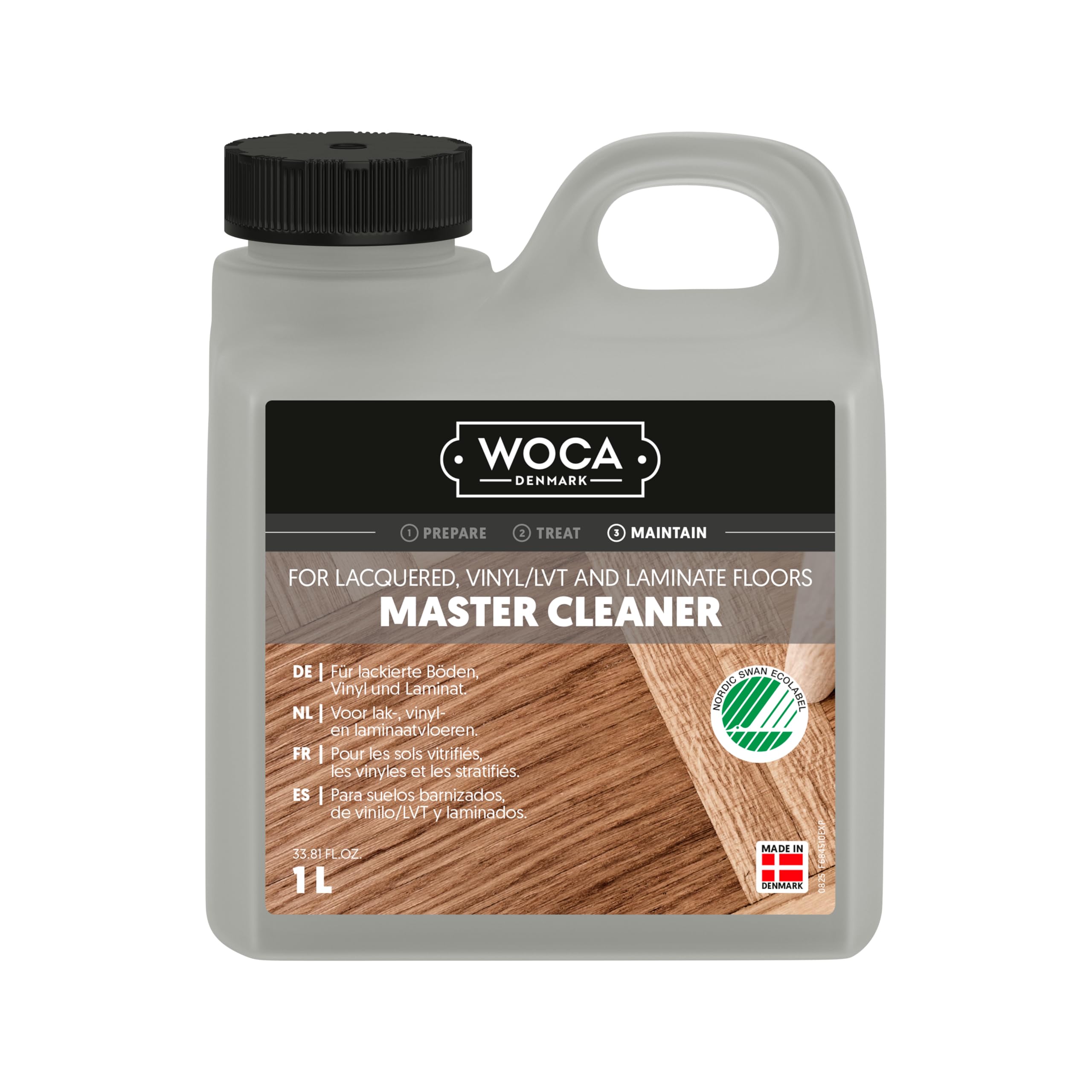 WOCA Master Floor Cleaner – Hardwood, Vinyl, LVT, Laminate & Tile Floor Cleaner | Child & Pet Safe, Streak-Free, Residue-Free | For Polyurethane, Painted Floors & Sealed Surfaces – 1L