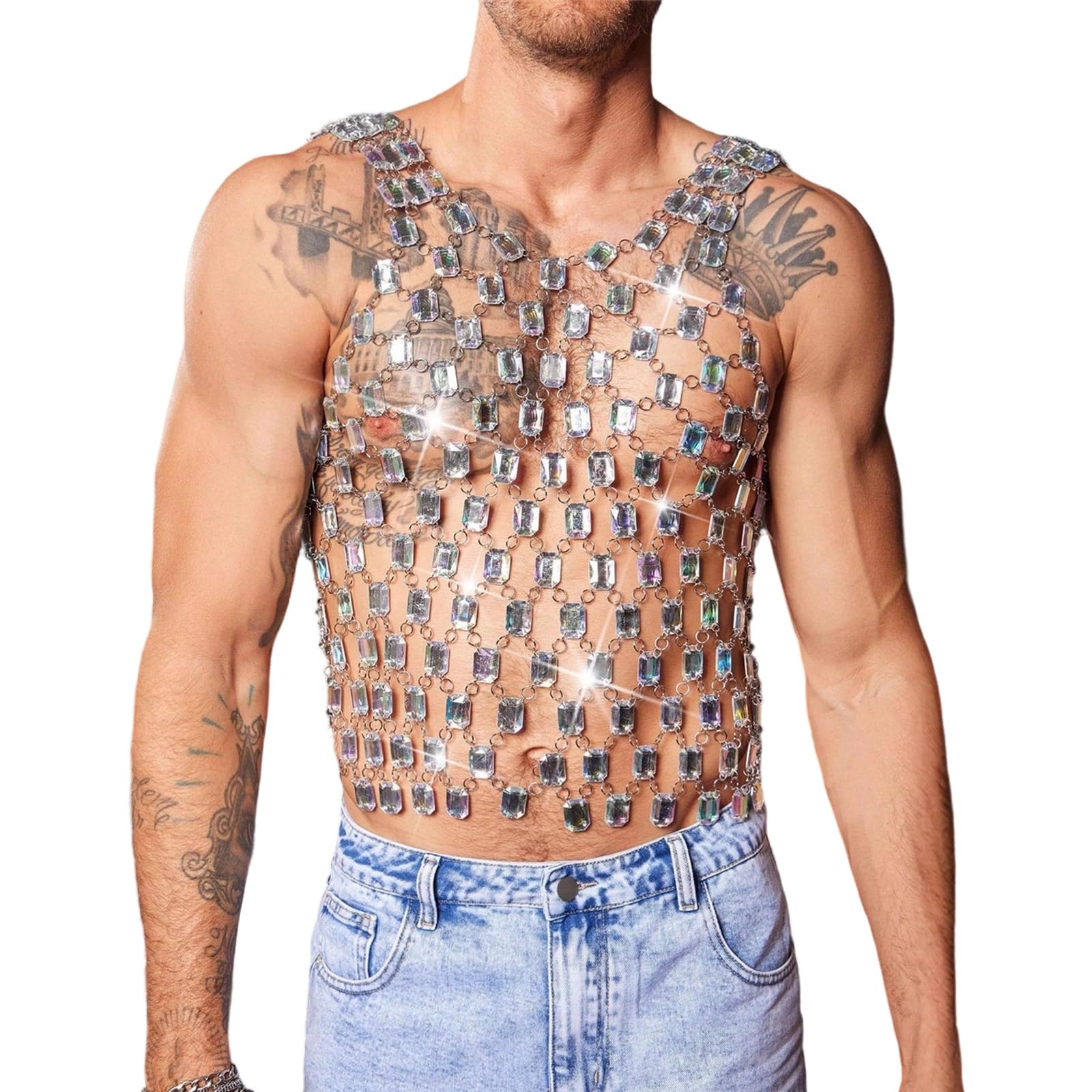 Gilet acrilico fatto a mano unico, abbigliamento casual traspirante per eventi musicali, uomo elegante, lingerie, costume, outfit da festival musicale alla