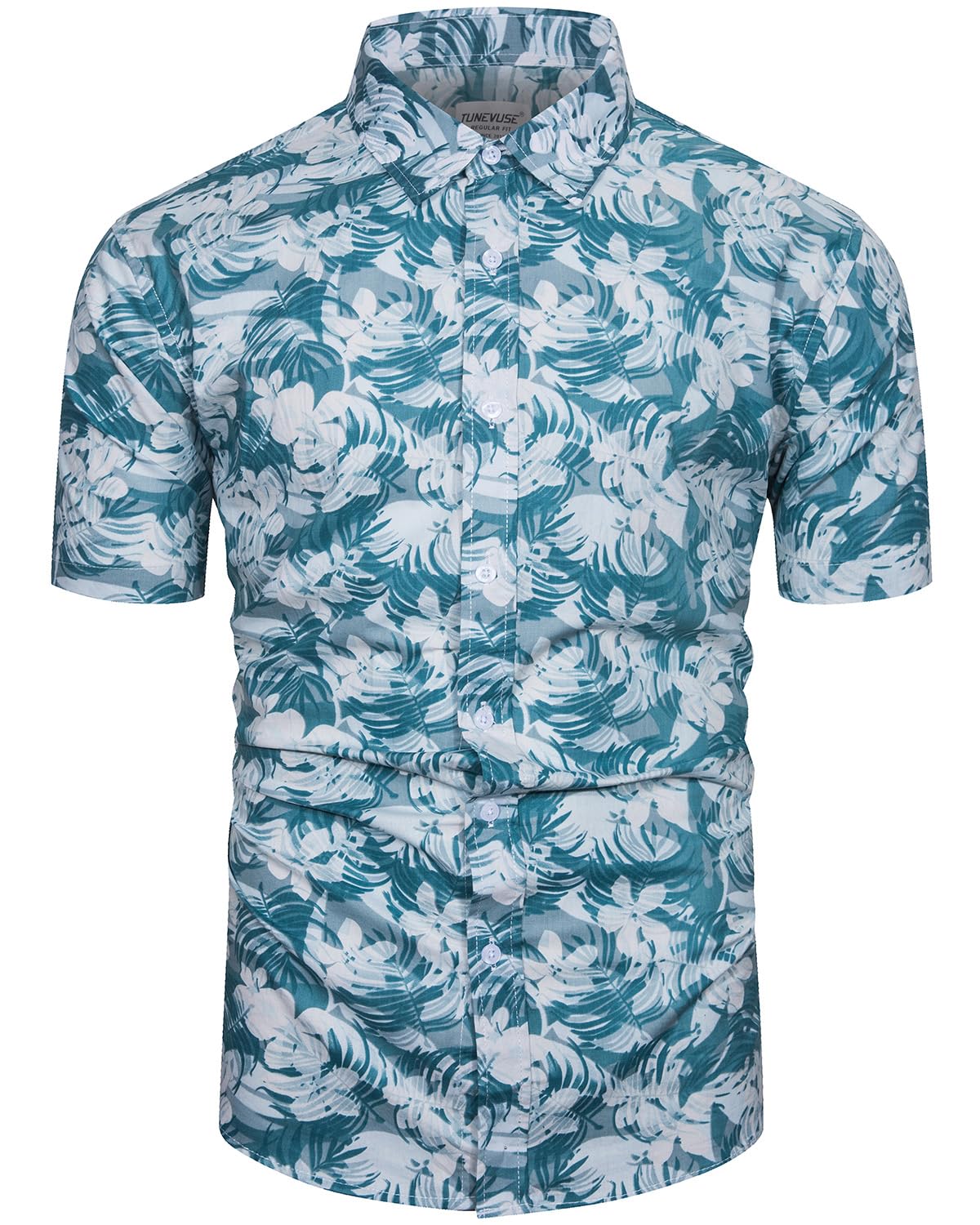 TUNEVUSE Men Floral Shirt Short Sleeve Button Down Flower Shirt Summer Beach Hawaiian Shirt Cotton