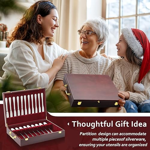 Miniatura 5 de Novabright Caja de almacenamiento de cubiertos de madera con tapa para cubiertos, utensilios de decoración del hogar, organizador de cubiertos con