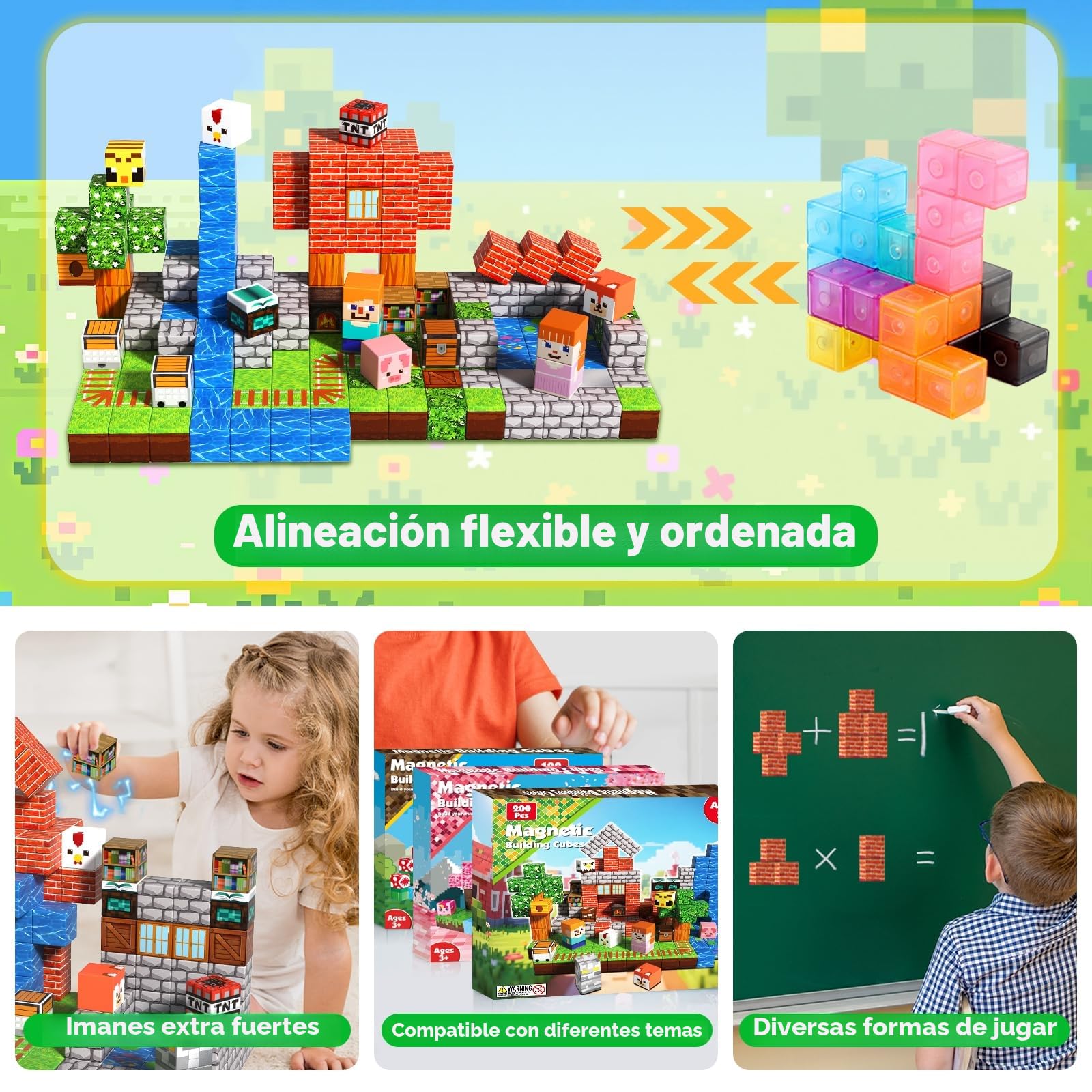 Goody King Bloques Magneticos Construccion Niños 200 Piezas - Magnetic Blocks con Temática de Bosque y Animales - Juguetes Montessori Construcciones Magneticas Niños para Niños y Niñas de 3 a 9 Años