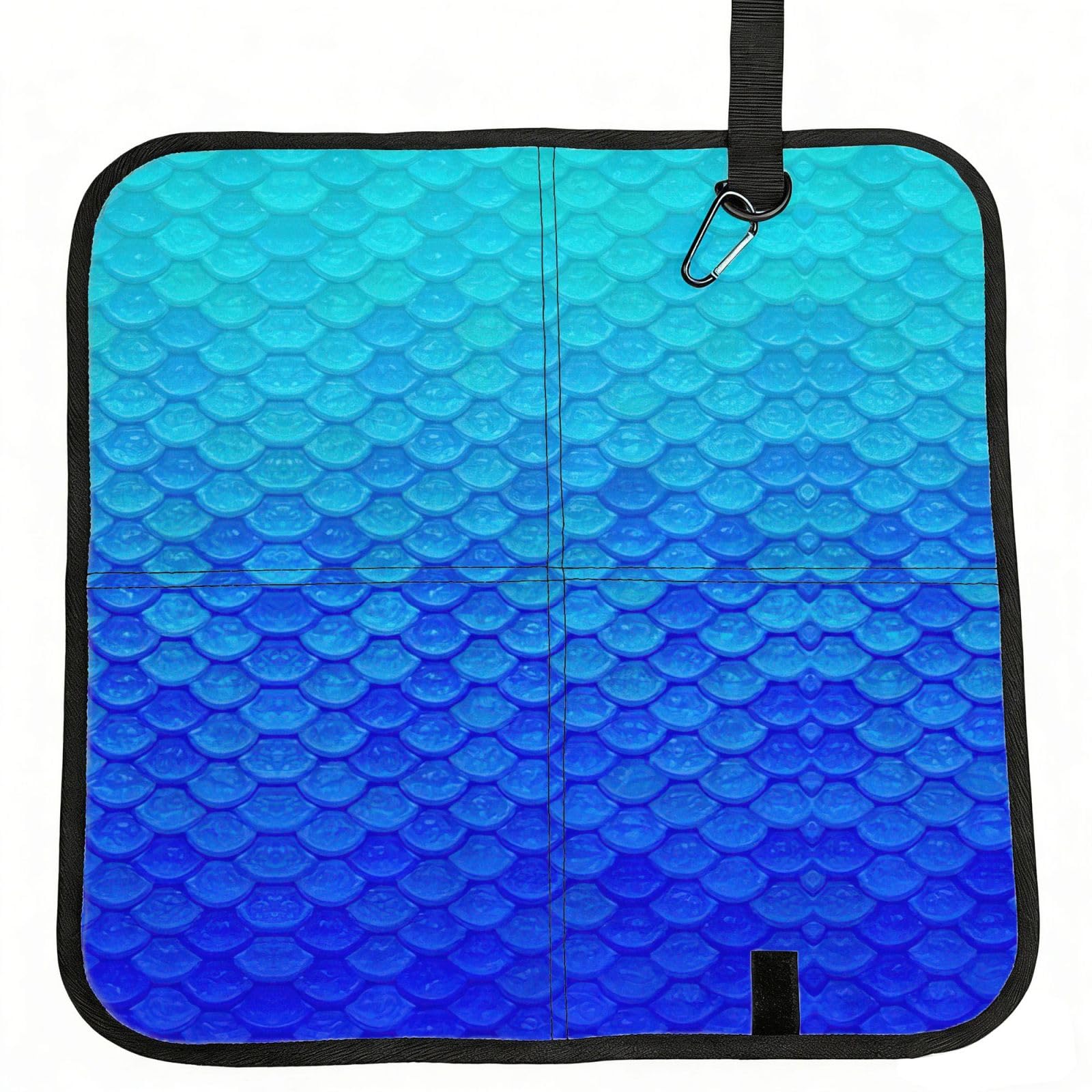 eeprty Ocean Sea Blue Mermaid Fish Scale Printed Portable Seat Cushion Strap, Foldable Pad for Stadium Bleachers Hiking Travel