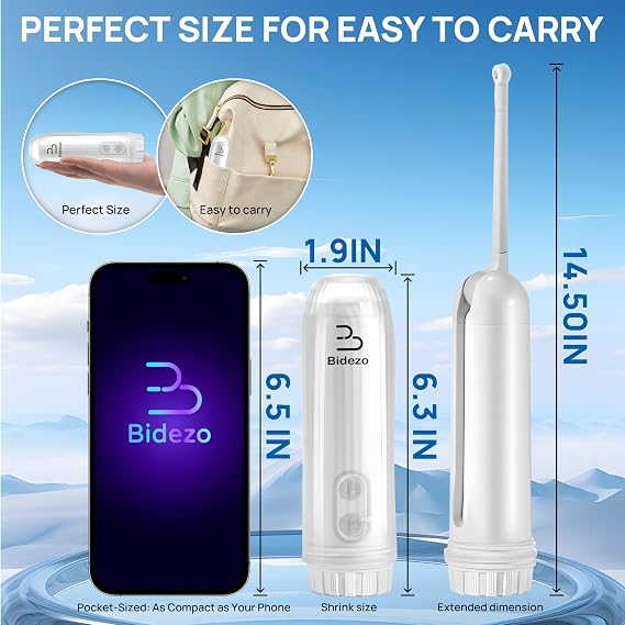 Portable Bidet, Mini IPX6 Waterproof Handheld Personal Travel Bidet with 2 Pressure Modes, 180 Adjustable Nozzle for Personal Hygiene/Soothing Postpartum Care/Perineal & Hemmoroid Treatment