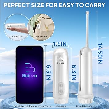 Portable Bidet, Mini IPX6 Waterproof Handheld Personal Travel Bidet with 2 Pressure Modes, 180 Adjustable Nozzle for Personal Hygiene/Soothing Postpartum Care/Perineal & Hemmoroid Treatment