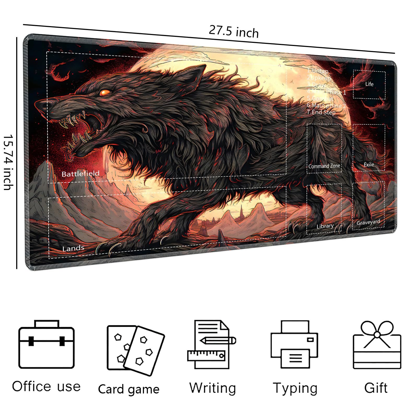 Tappetino da gioco per MTG, tappetino da gioco con carte cucito con Magic Zone per giochi di carte MTG, 27,5 x 15,17,8 cm, superficie liscia in tessuto antiscivolo con fondo in silicone antiscivolo,