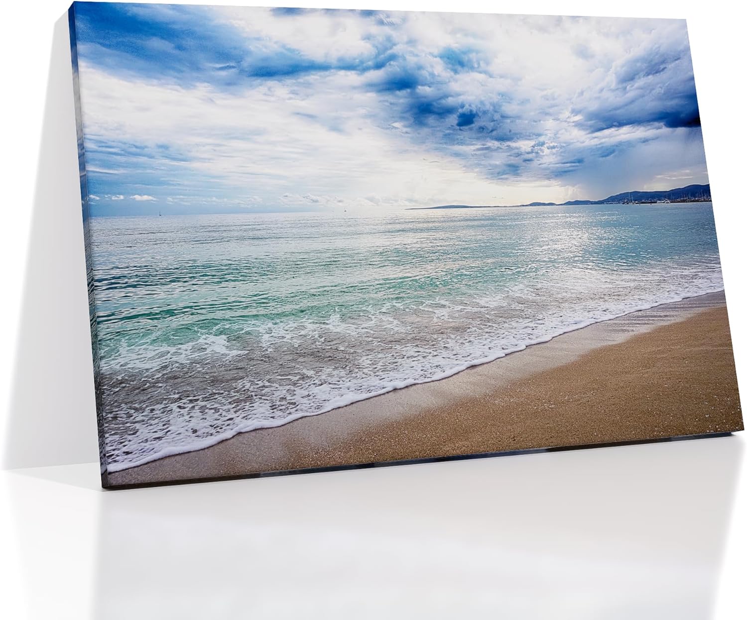 Landscape Wall Art Office Decor Poster Print on Canvas Summer Sandy Beach Sea Waves Picture Painting Artwork for Modern Home Living Room Hotel Wall Decoration Stretched and Framed [36''Wx24''H] Beach-01 24"L x 36"W