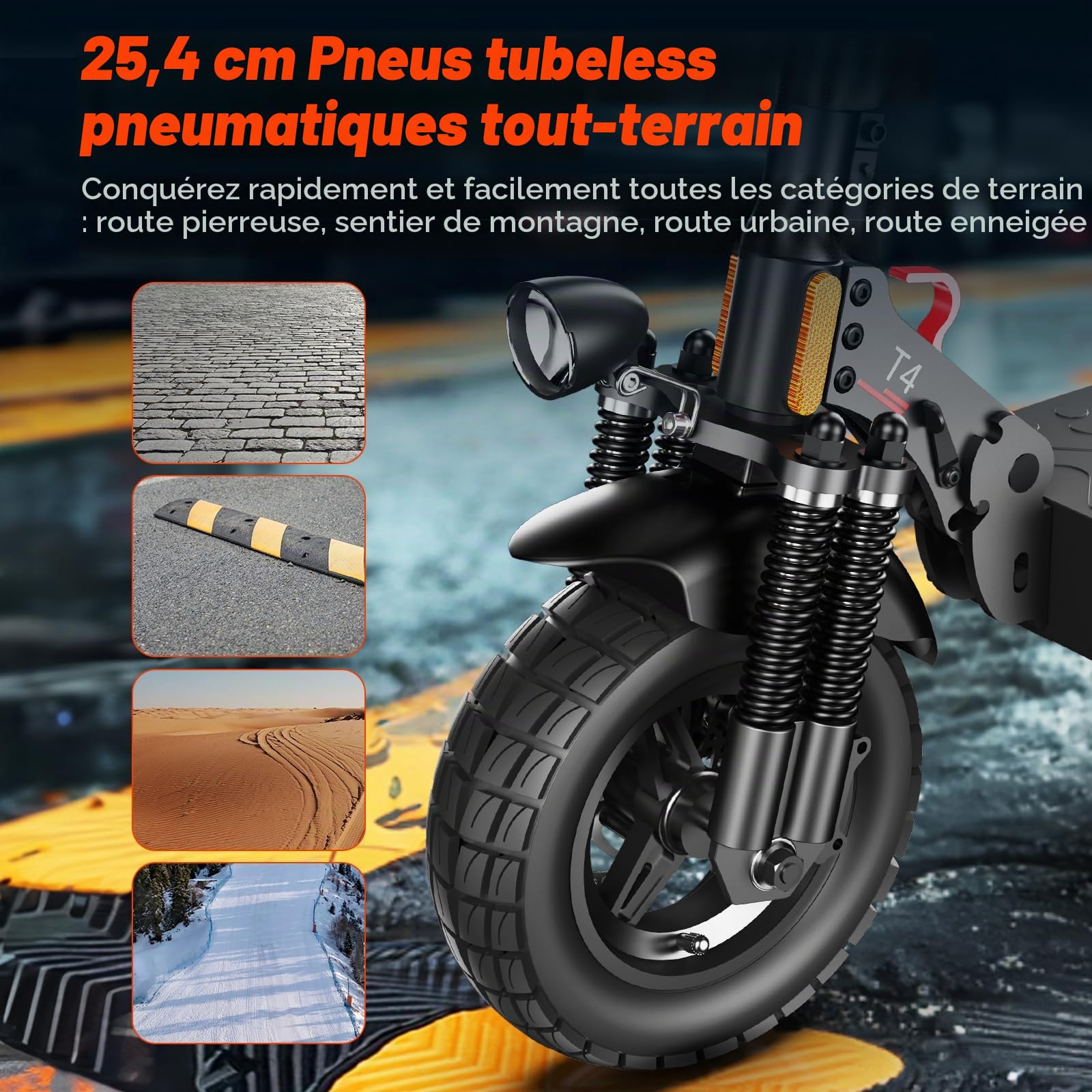 Trottinette électrique homologuée sur Route, pneus pneumatiques Tout-Terrain de 10 Pouces avec Double système d'amortissement des Chocs, Batterie 12,5 Ah, portée 60-70 km, Tableau de Bord LCD