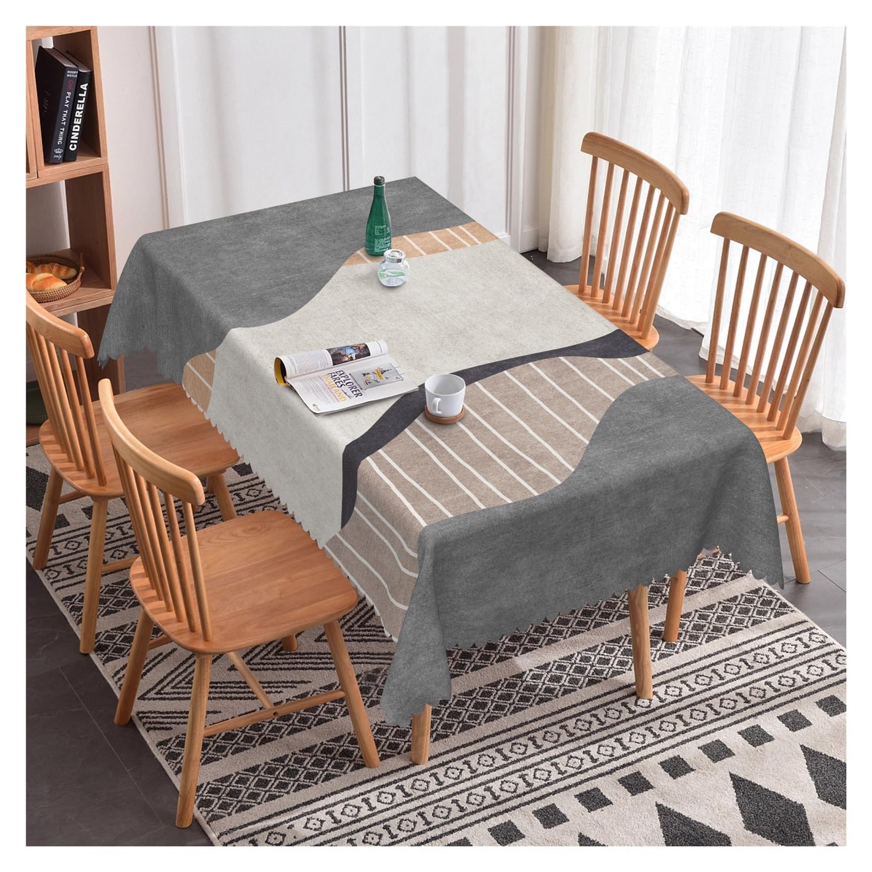 BDFJEDS Waterproof Tablecloth Simple Table Cloth Geometric Pattern Dining Room Waterproof Oilproof Rectangular Tablecloth(Color10,132x178cm 52x70inch)