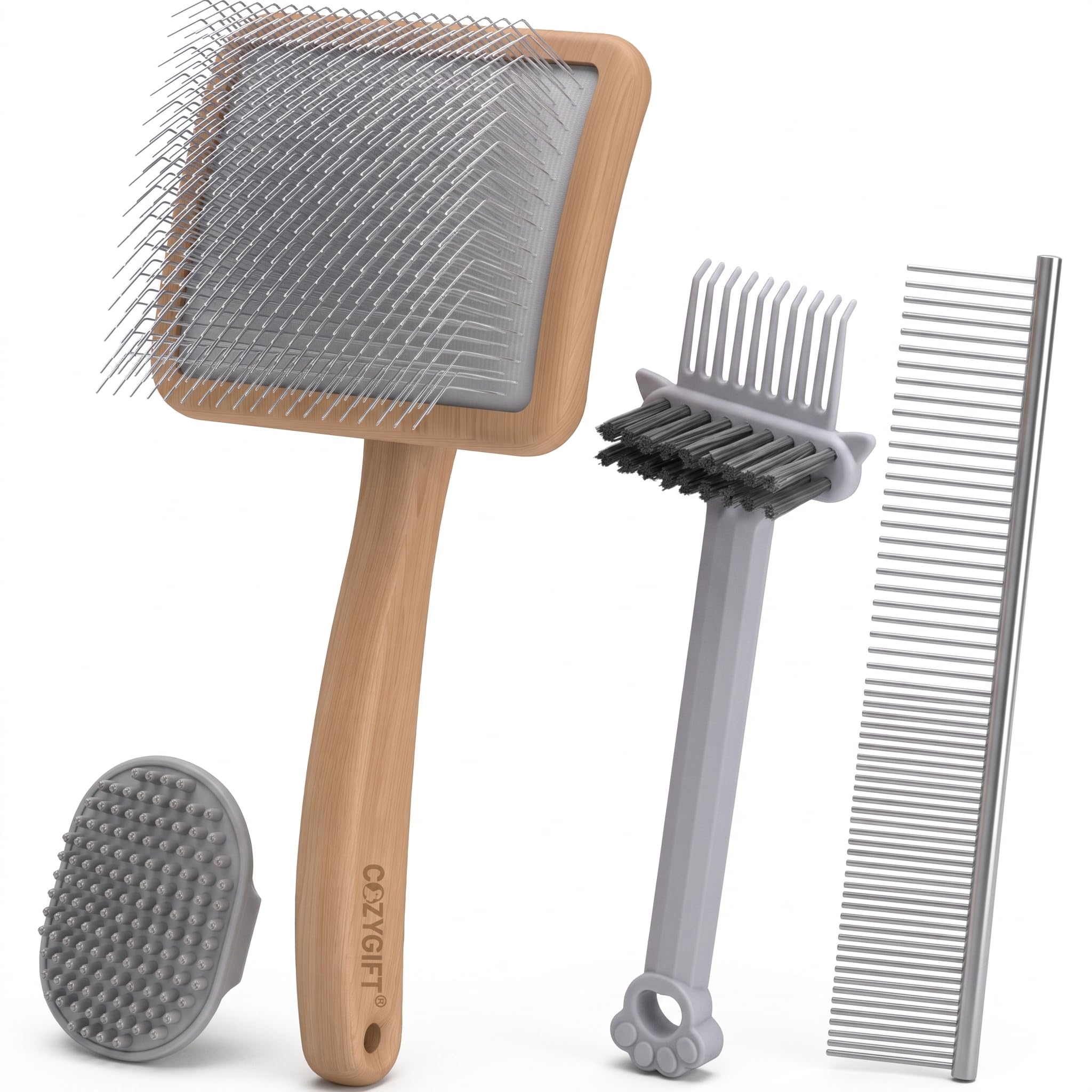 COZYGIFT Slicker Brush for Dogs, Large Long Pin Dog Grooming Brush for Doodles Goldendoodles Poodles Labradoodle Bernedoodles, 4 Pcs Wooden Handle for Mats Tangles - Wood