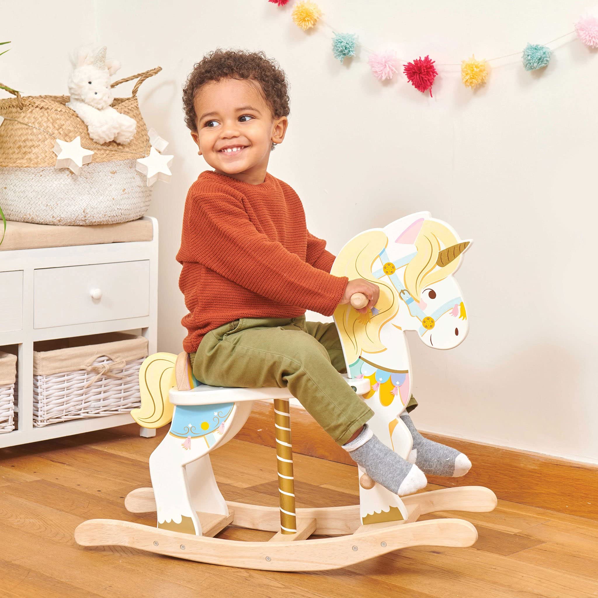 Le Toy Van Giocattolo di Legno Unicorno a Dondolo della Giostra