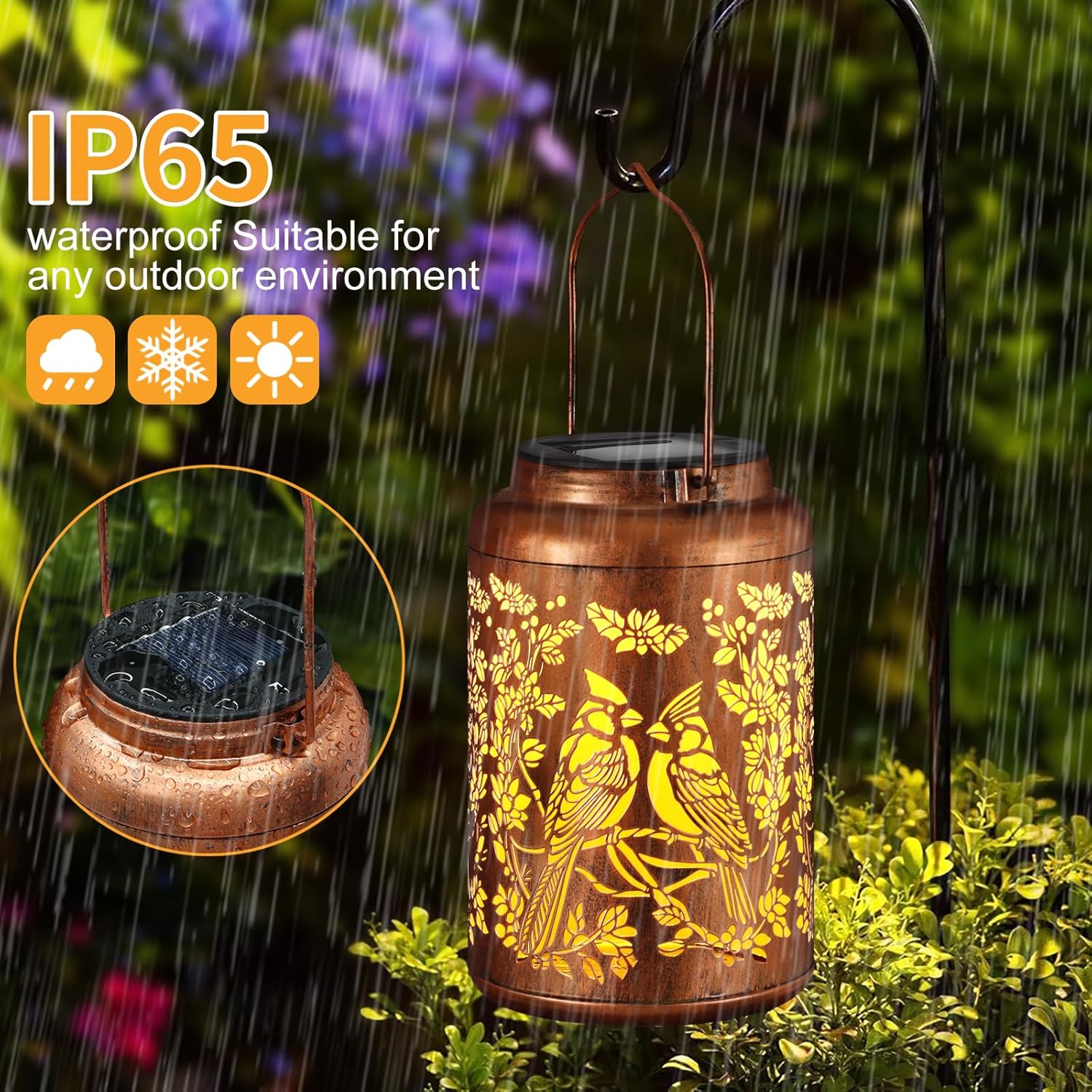 Solar Lanterns Outdoor Waterproof Christmas Cardinal Birthdays Gifts for Women Mom Grandma Butterfly Garden Decor Metal Hanging Solar LED Lights for Patio(Red Bird)