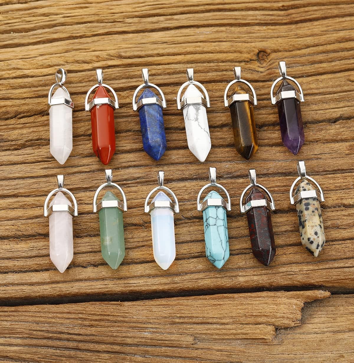 Lezam 24Pcs Healing Crystal Pendant for Women Natural Chakra Quartz Stone Charms Hexagonal Gemstone Bulk for Necklace Jewelry Making
