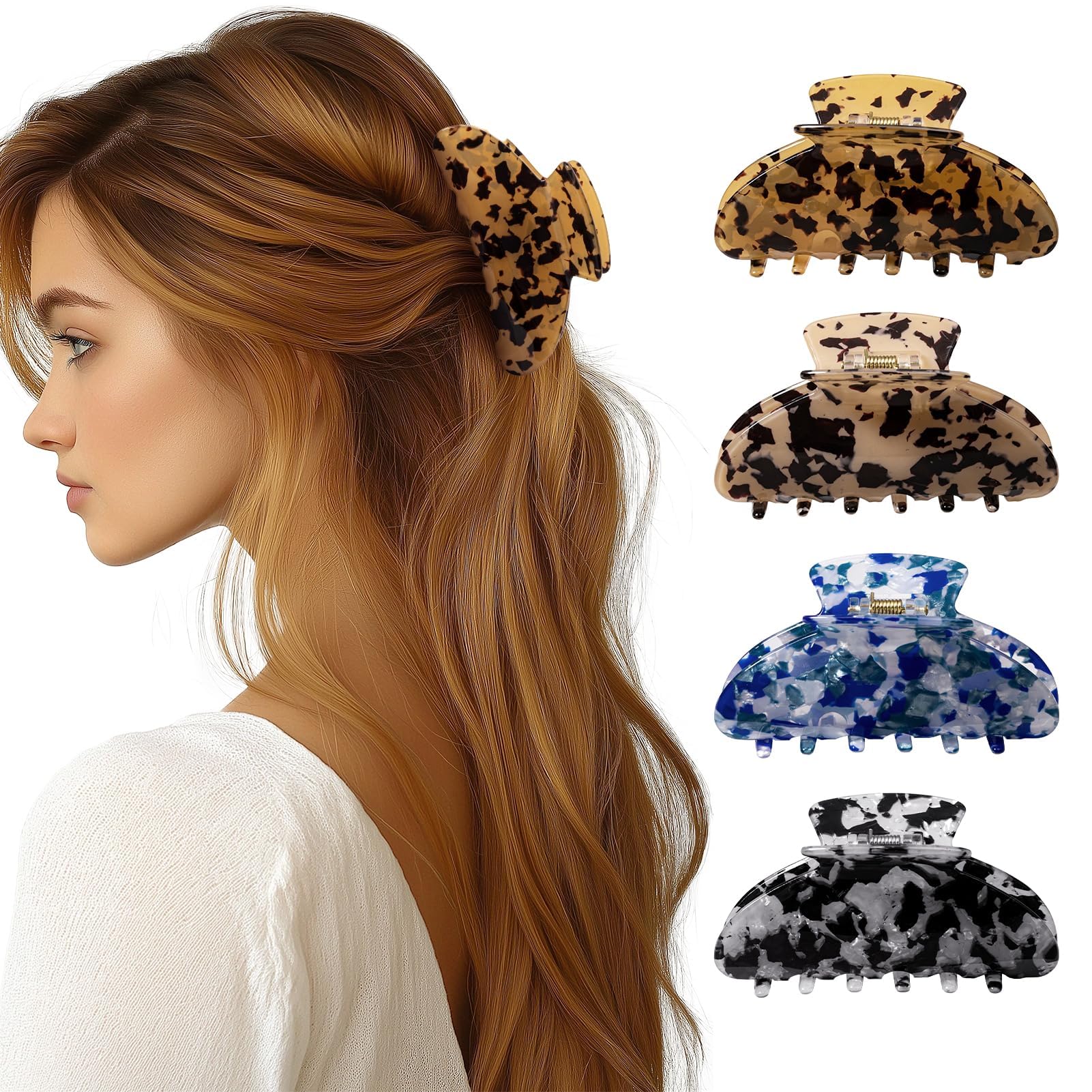 HBselect 4 Stück Haarklammer Damen starker Halt Haarkrallenclips Haargreifer Damen Haarkrallen Haarspangen für dünnes dickes Haar Frauen und Mädchen 9008 C