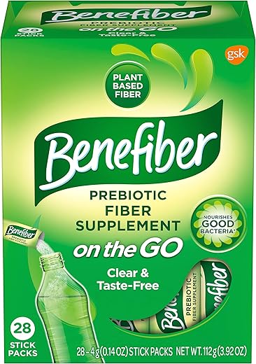 Benefiber On the Go Prebiotic Fiber Supplement Powder for Digestive Health, Daily Fiber Powder, Unflavored Powder Stick Packs – 28 Sticks (3.92 Ounces)