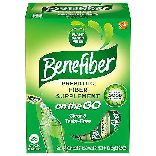 Benefiber On The Go Prebiotic Fiber Supplement Powder for Digestive Health, Daily Fiber, Unflavored - 28 Sticks (3.92 Ounces)