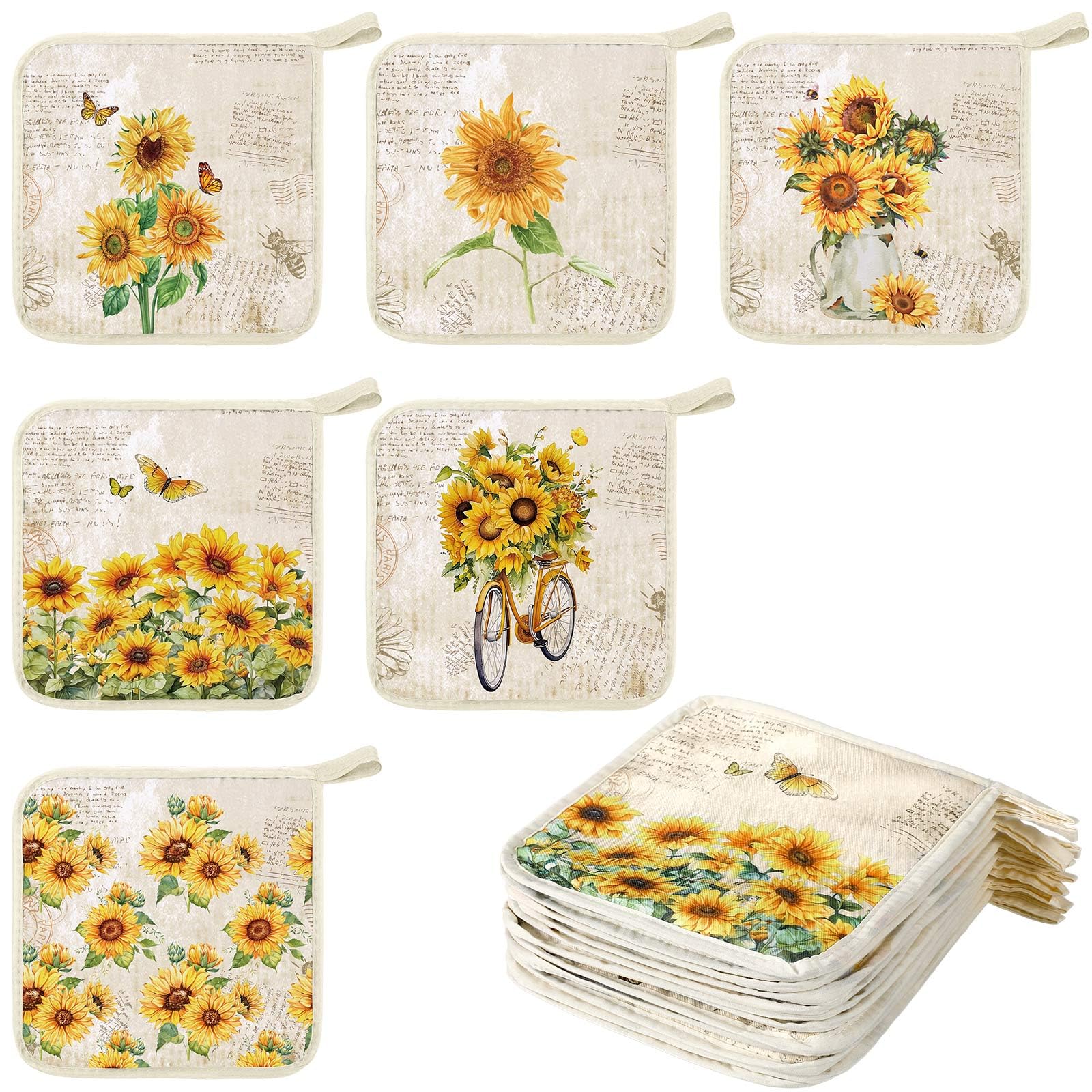 Bencailor 12 Pcs Christmas Sunflower Pot Holders with Pocket