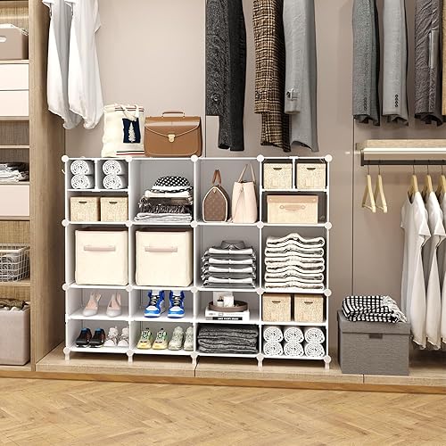 Miniatura 4 de AWTATOS Organizador de almacenamiento de cubos para armario, 12 estantes cubos, cubos grandes y pequeños, estantes de almacenamiento de ropa