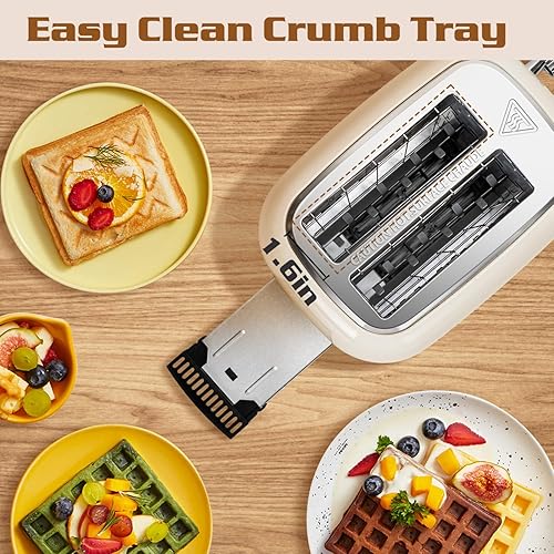 Miniatura 6 de Aigostar Tostadora de 2 rebanadas, tostadoras retro extra anchas mejor calificadas para tostar bagels, panes, gofres y más, cancelar, descongelar y