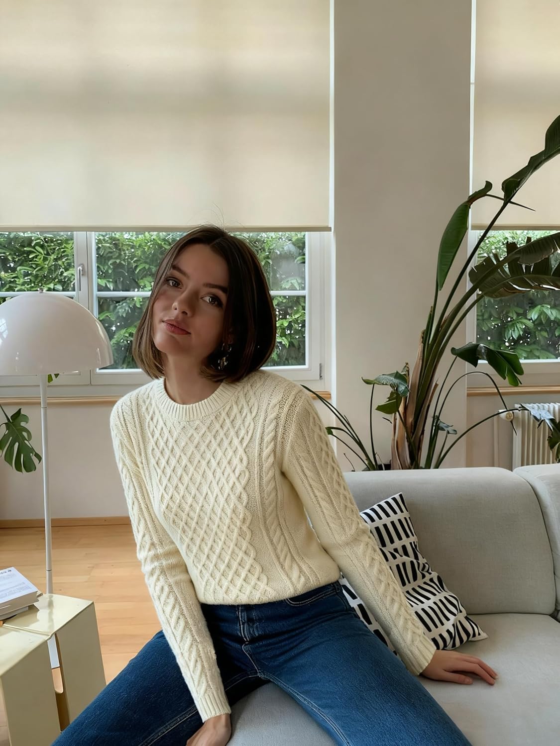 v28 Women Crew Neck Knit Stretchable Elasticity Long Sleeve Sweater Jumper Pullover - Image 5