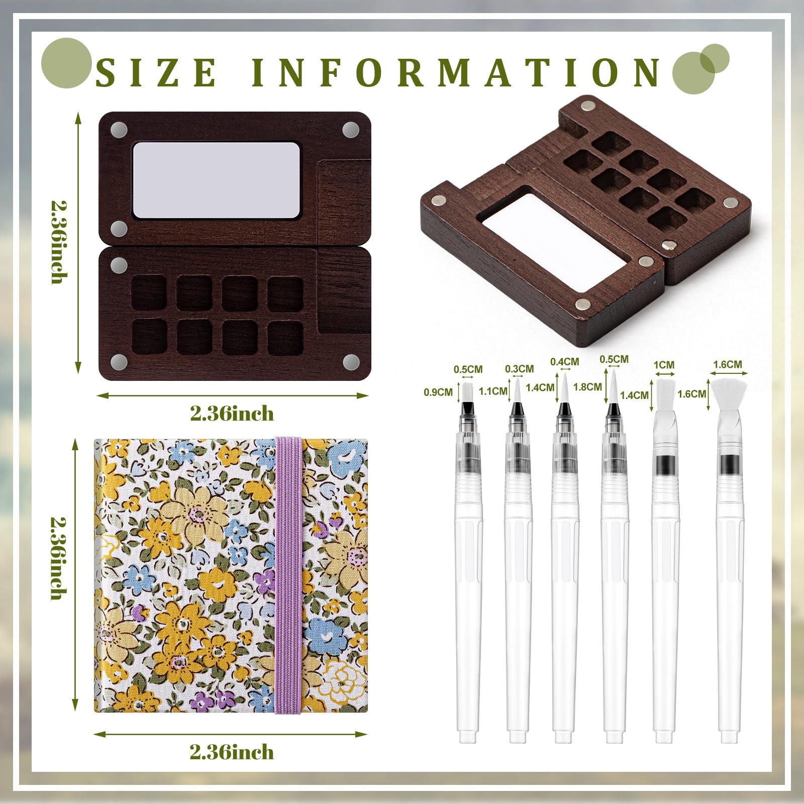 Qilery Juego de mini paleta de acuarela portátil de madera, caja de pintura de papel de acuarela, cuaderno de bocetos, bolígrafos con clip para carpeta, para pintores, artistas, no incluye pintura