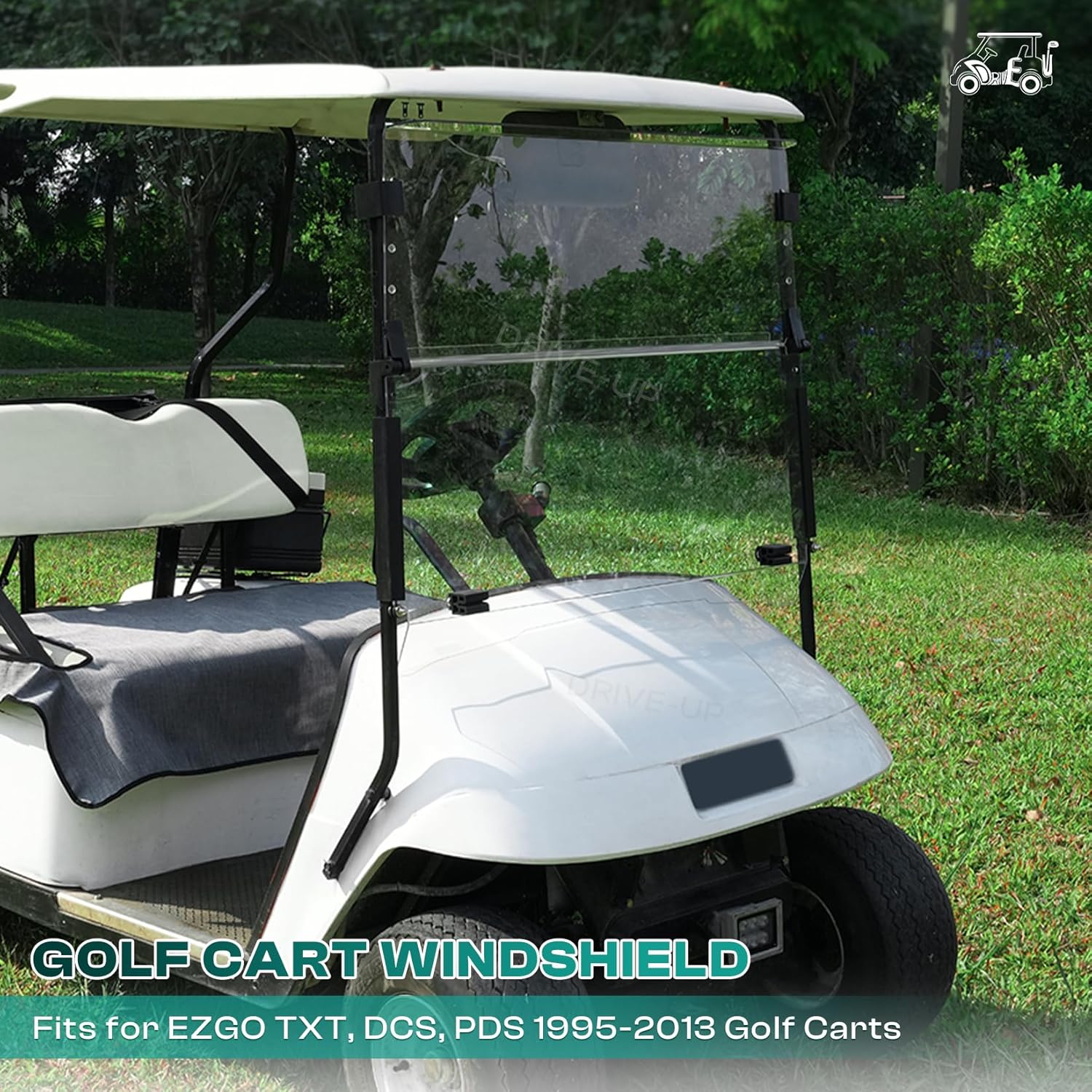 DRIVE UP Golf Cart Windshield, EZGO Golf Cart Windshield Compatible with TXT, DCS, PDS 1995-2013 Gas and Electric Golf Carts, Clear Down Windshield Foldable Anti-UV Protection and Impact Resistant