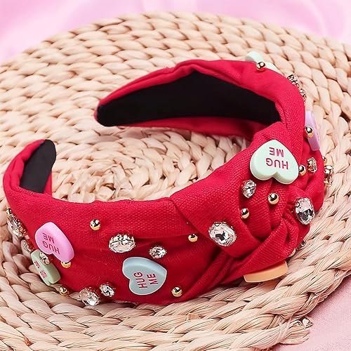 Miniatura 3 de HAIMITI Diadema para el día de San Valentín para mujer, diadema anudada roja, diadema de corazón con diamantes de imitación, accesorios para el