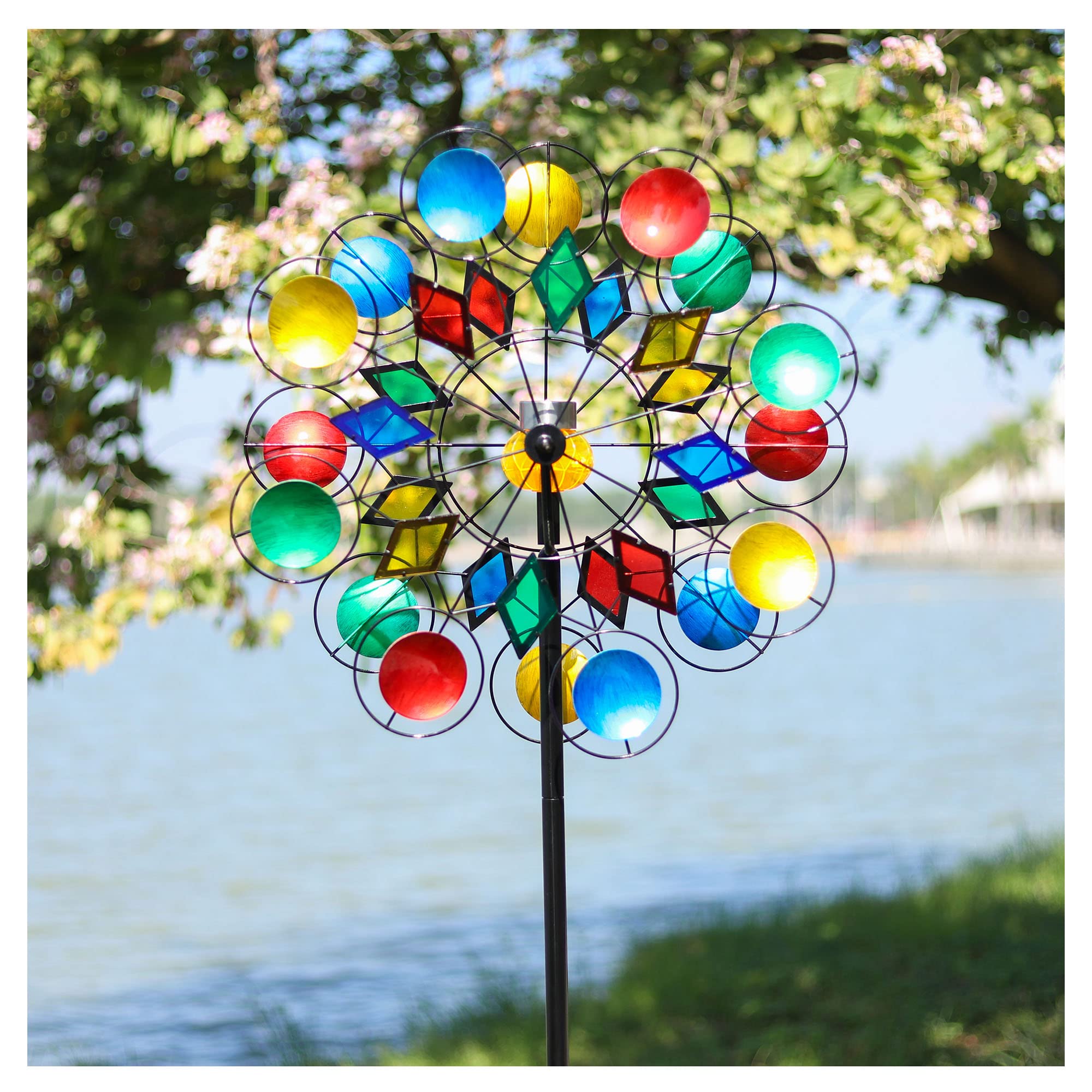 Winwindspinner Solar Wind Spinners - Outdoor Metal Wind Spinners for Yard Garden, Kinetic Lawn Ornament Wind Spinner Decor - Solar Powered Lawn Garden Decor for Outdoor (88 Inch)