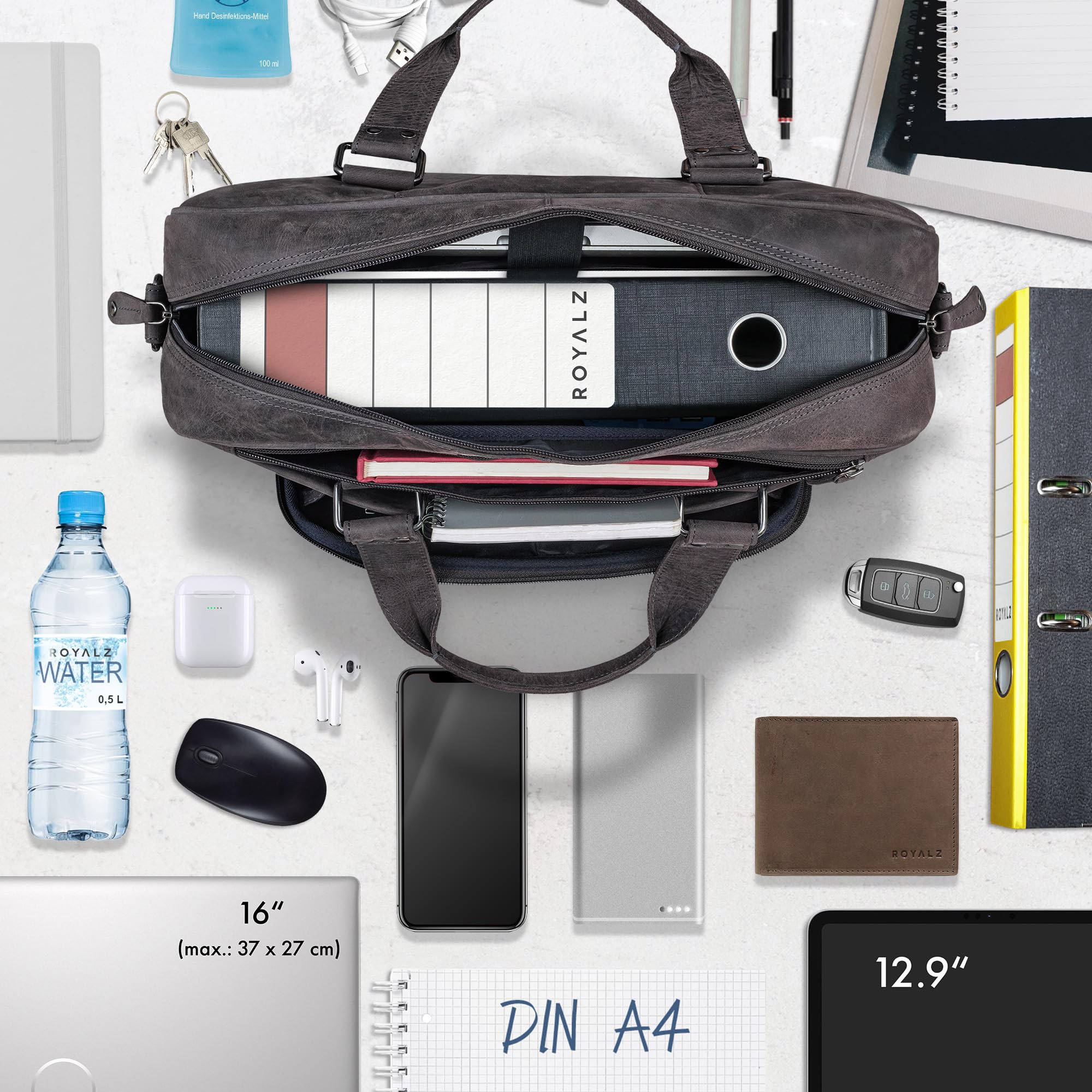 ROYALZ "Chicago Borsa Ventiquattrore Uomo Pelle Borsa Lavoro Pelle Borsa Porta PC 14, 15.6-16 Pollici Cartella Uomo Messenger Bag Borsa Tracolla Portadocumenti Ufficio