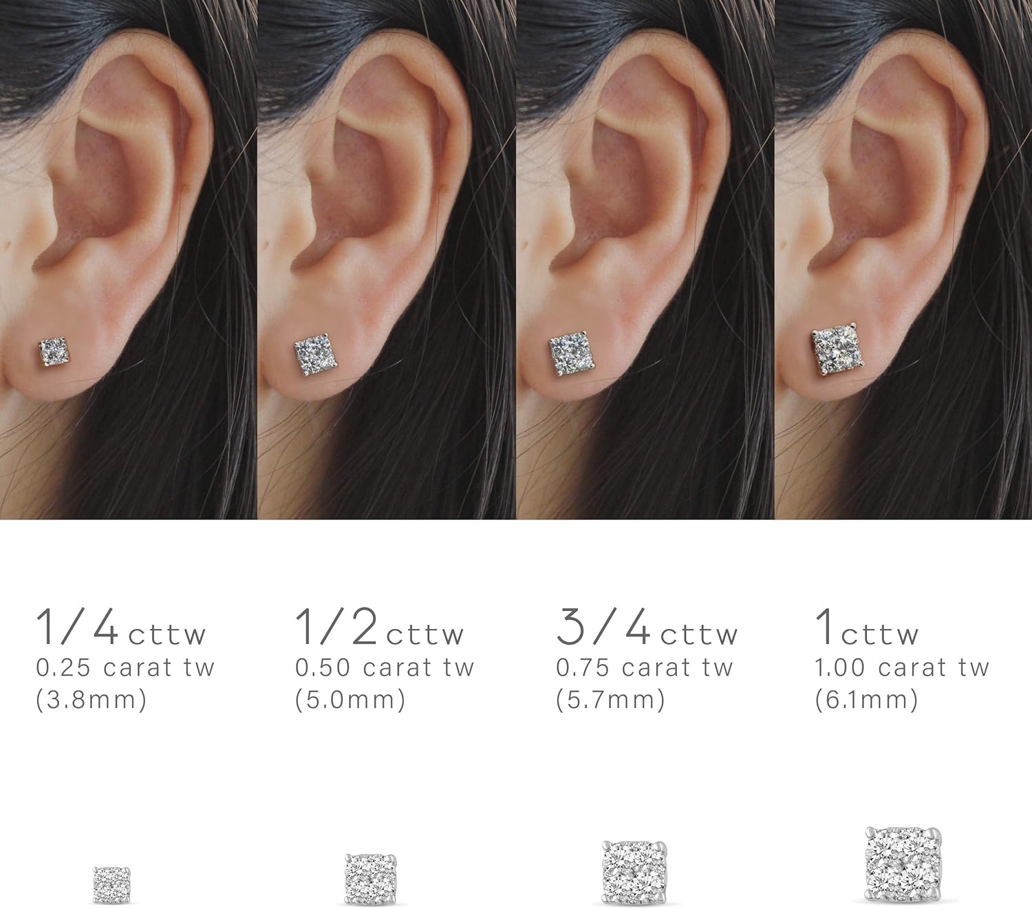 .25Cttw to 1.00Cttw Cushion Diamond Stud Earrings set in 925 Sterling Silver