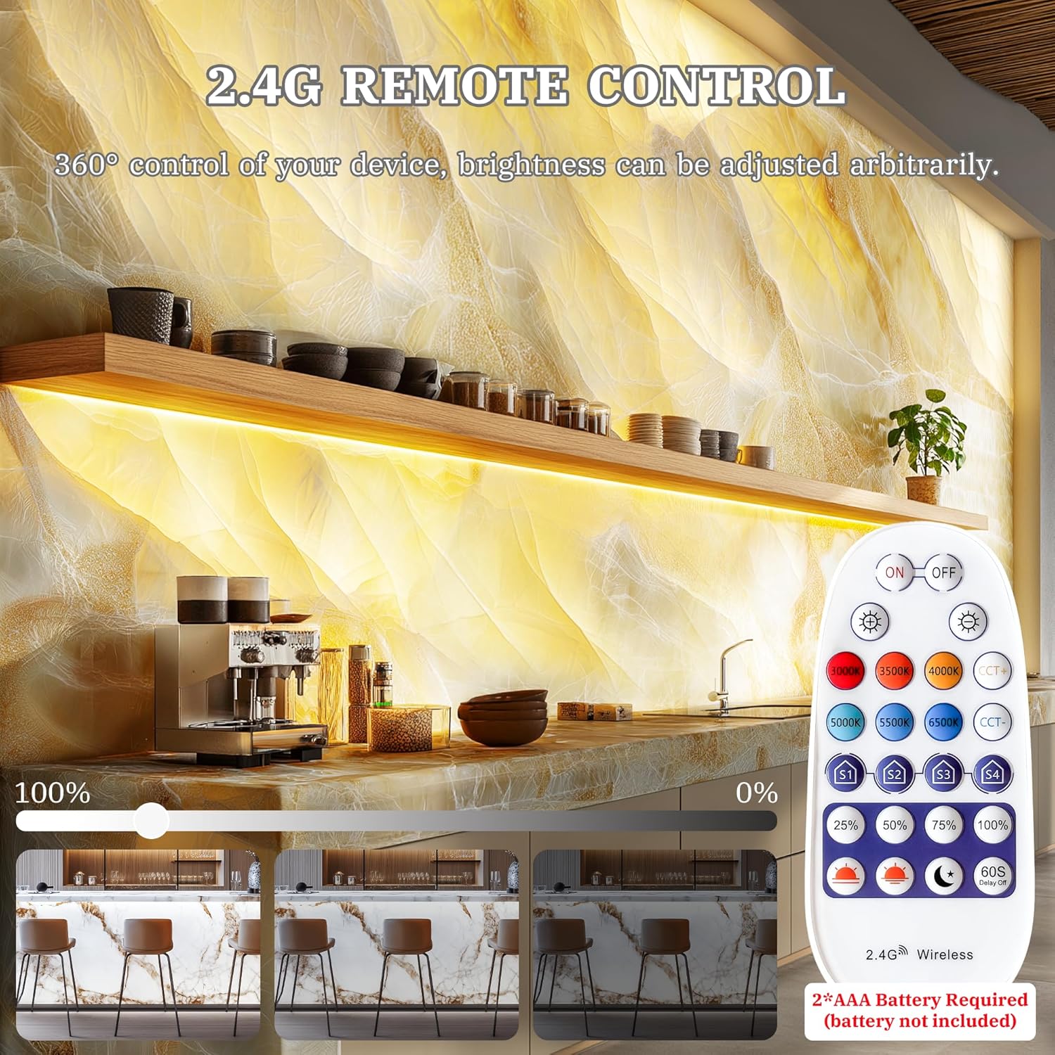 4 Pack LED Backlight Sheet 3000K-6500K Warm and Cold 24V 36W, Dimmable LED Panel Sheet Work with Alexa, Flexible Backlit Light Remote & APP Control, 19.7X9.7 Inch for Marble, Onyx, Quartz Countertop - Image 5