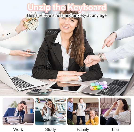 4 Button Keyboard Fidget Toy, Funny Fidget Keyring with LED Light