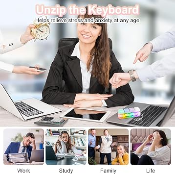 4 Button Keyboard Fidget Toy, Funny Fidget Keyring with LED Light